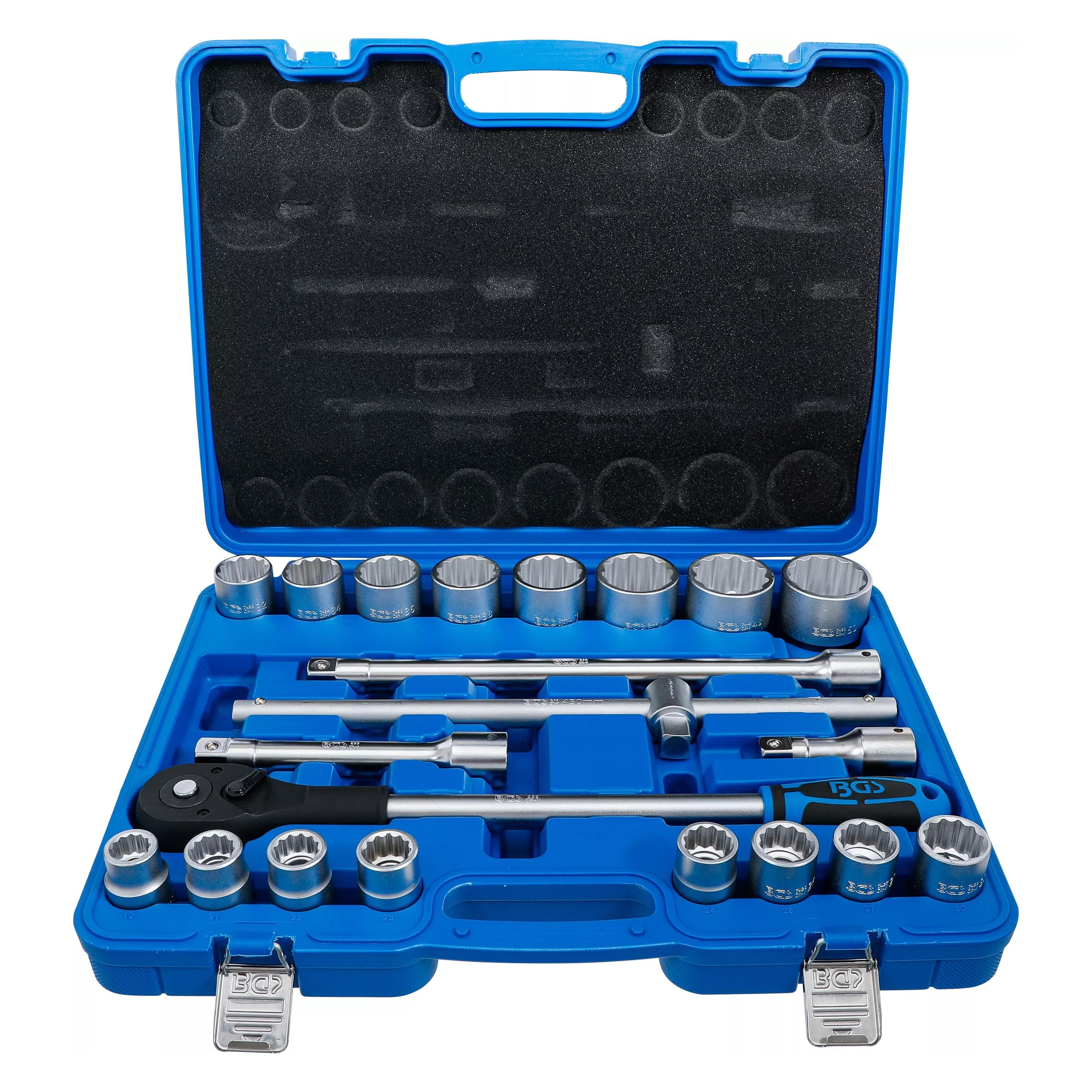 BGS, Steckschlüssel + Stecknuss, Steckschlüssel-Satz Zwölfkant Antrieb 20 mm (3/4") 21-tlg. (19 mm, 21 mm, 22 mm, 23 mm, 24 mm, 26 mm, 27 mm, 30