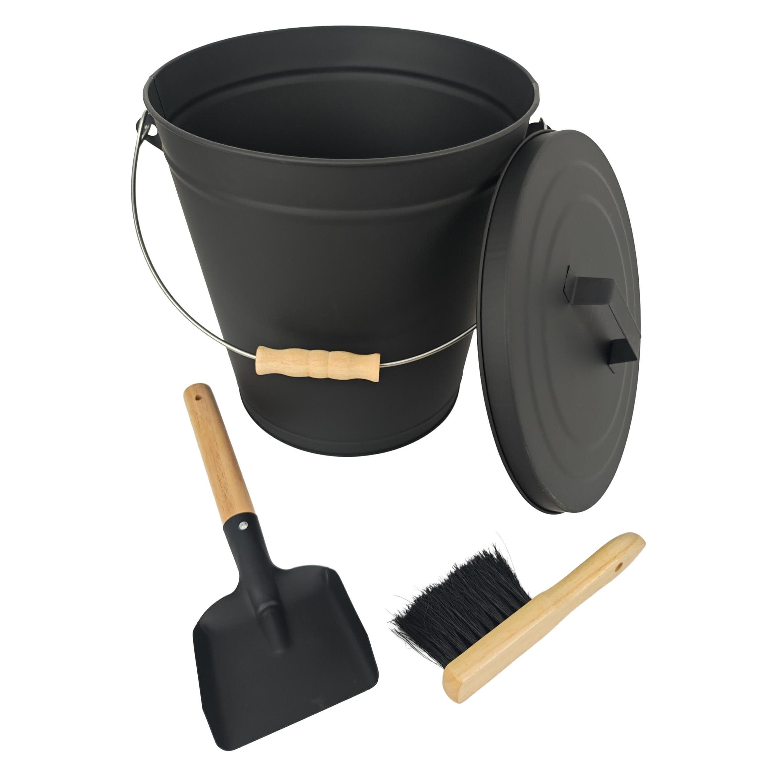 Relaxdays, Zubehör Kerzen + Kamin, Ascheeimer mit Feger & Schaufel