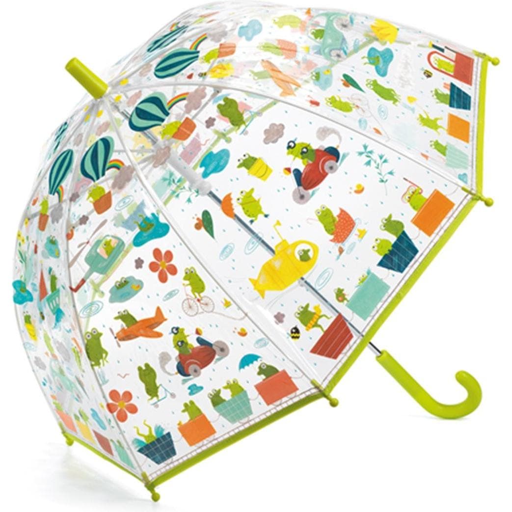 Djeco, Unisex, Regenschirm, Regenschirm Frösche 70x68cm, Mehrfarbig