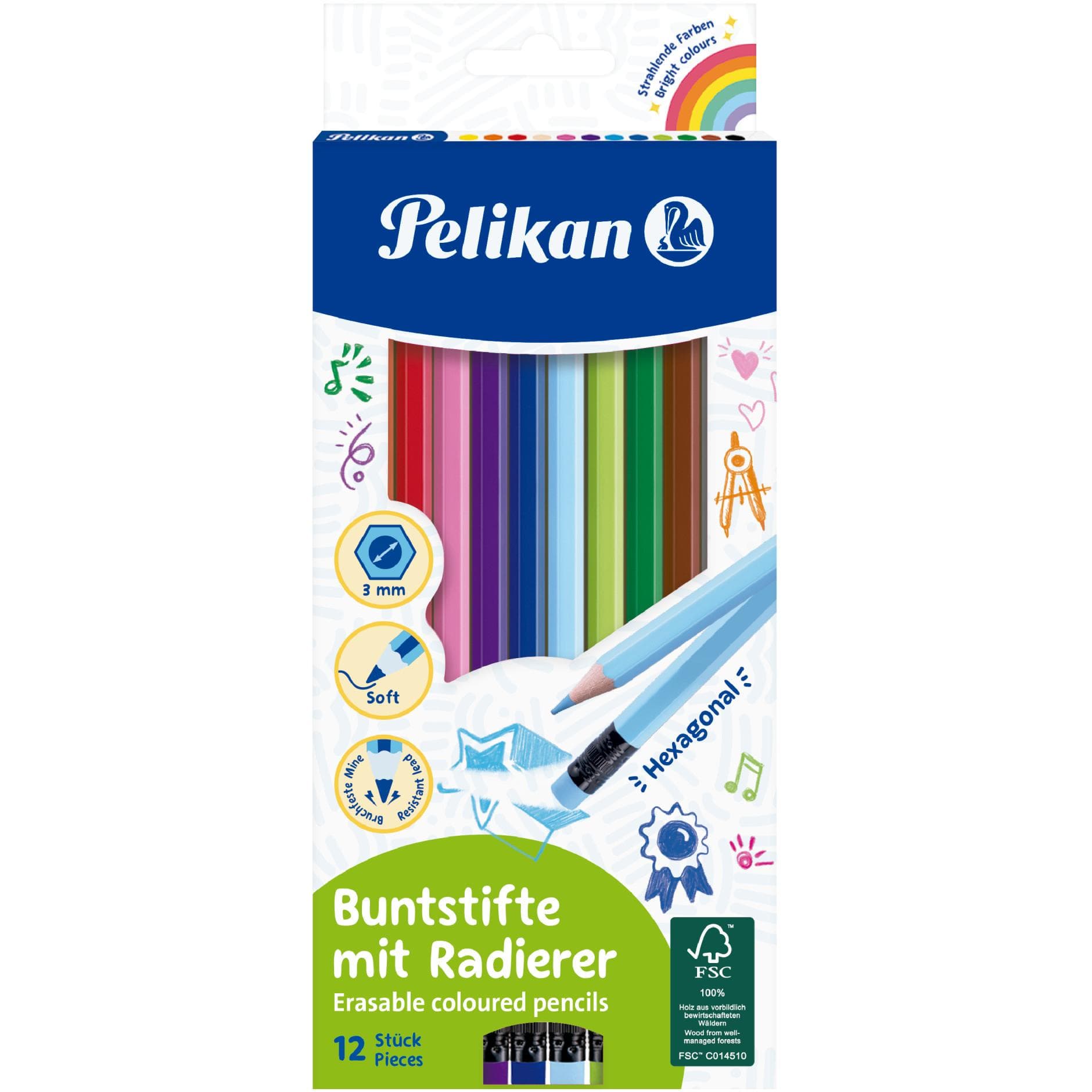 Pelikan, Malstifte, Buntstifte mit Radierer (12x)