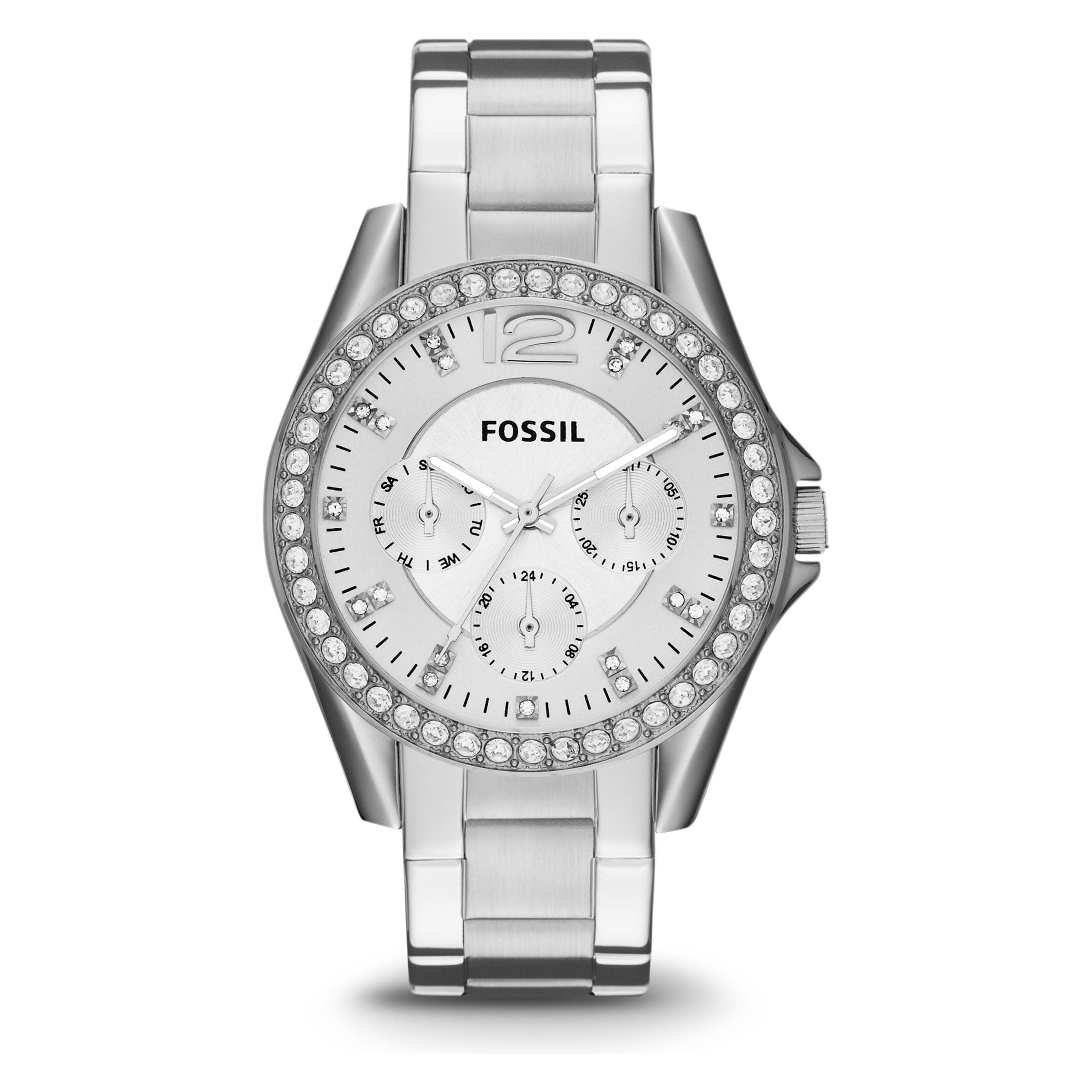 Fossil, Armbanduhr, Riley, Silber, (Analoguhr, Chronograph, 38 mm)