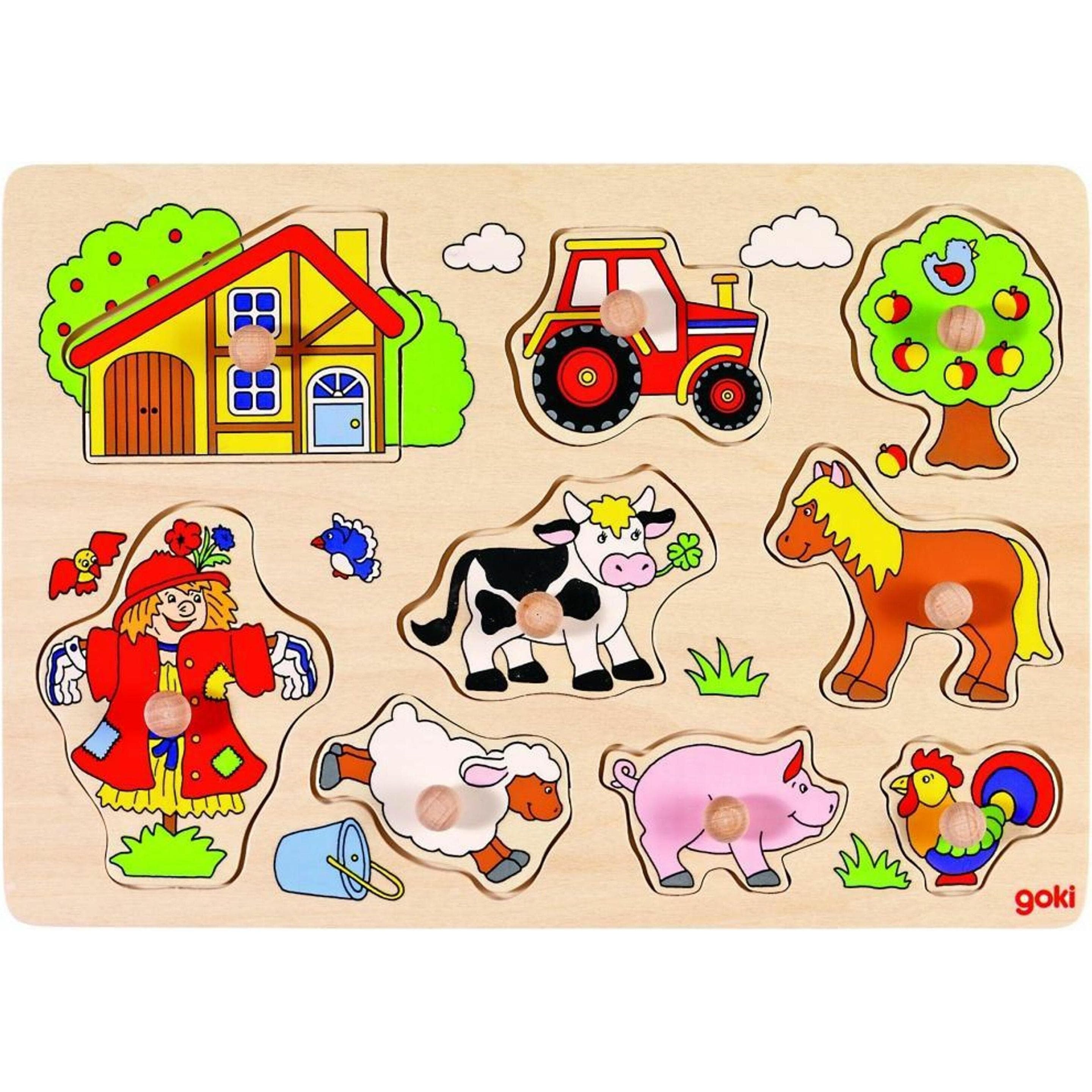 Goki Hölzerne Bubble Puzzle Bauernhof (9 Teile)