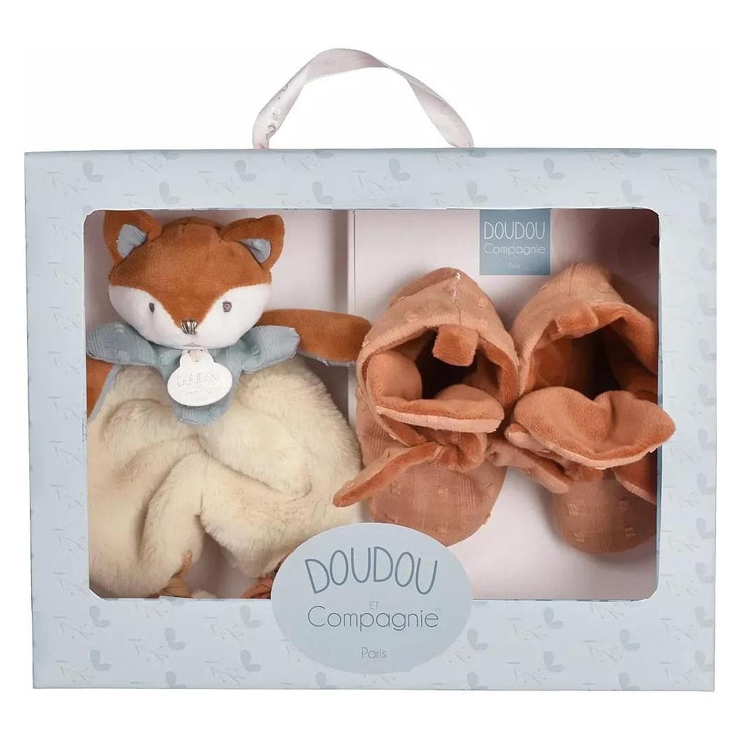 Doudou et Compagnie, Schmusetuch, Timo Geschenkset Schmusetuch und Schuhe 18cm (18 x 19 cm)
