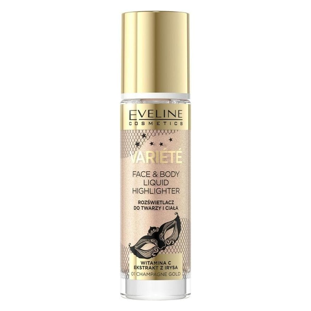 Eveline, Highlighter + Bronzer, Variete Liquid Highlighter Liquid Highlighter For Face And Body 01 Champagne Gold 30Ml (01, Highlighter, 30 ml)