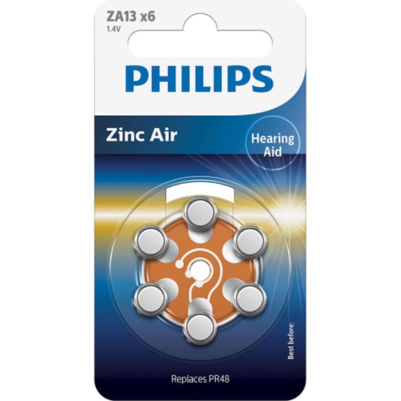 Philips Hörgerätbatterie ZA13 6 Stück (6 Stk., PR48, 280 mAh), Batterien + Akkus