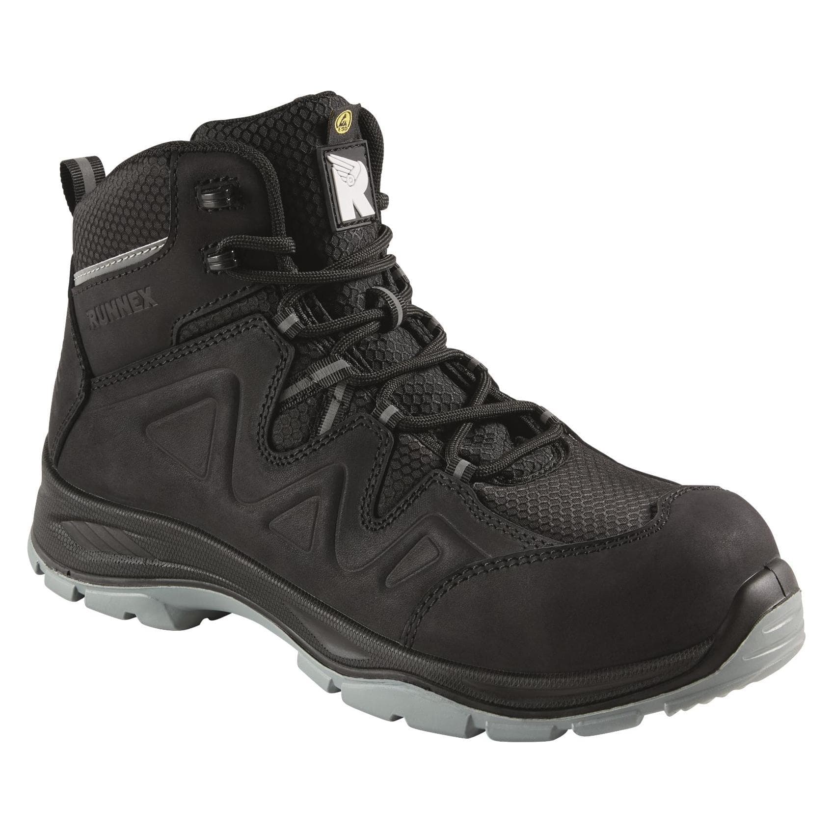 Runnex, Sicherheitsschuhe, S3S-ESD Sicherheitsschnürstiefel SmartStar, Schwarz/Grau (S3, 46)