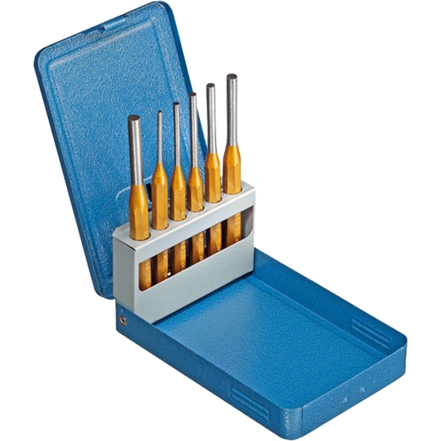 Gedore, Meissel, Splinttreiber-Satz inkl. Metallklappkassette, 6-teilig, Stahl/Lackierung, Silber/Blau