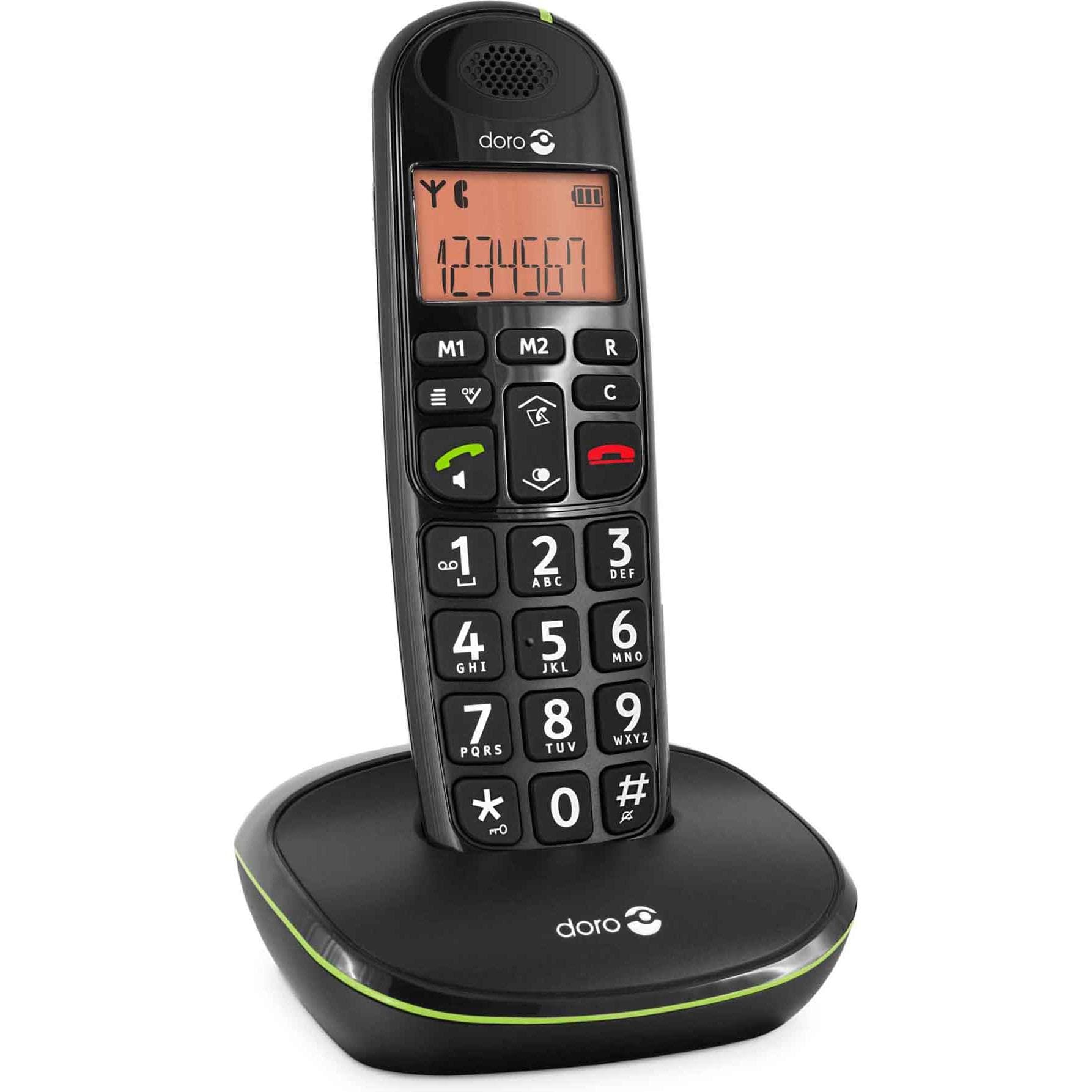 Doro PhoneEasy 100w schwarz DECT Grosstaste Freisprechen Telefonbuch fuer 20 Eintraege 2 Direktspeicher, Telefon, Schwarz