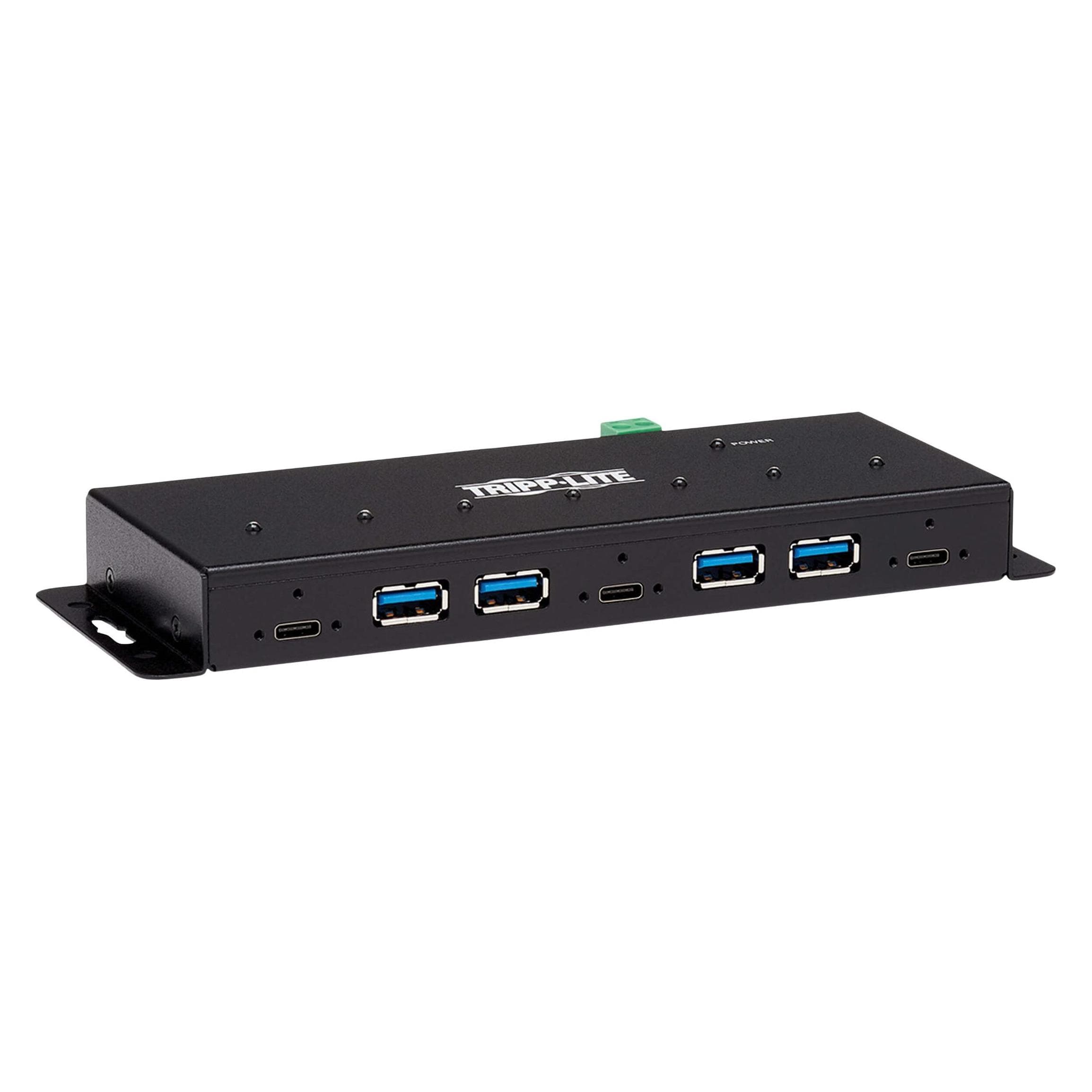 Eaton Industrial 7-Port USB-C Hub Gen2 10G 4x USB-A and 3x USB-C Ports W 15Kv ESD Immunity (USB-C, 7 Ports), Dockingstation + USB Hub, Schwarz