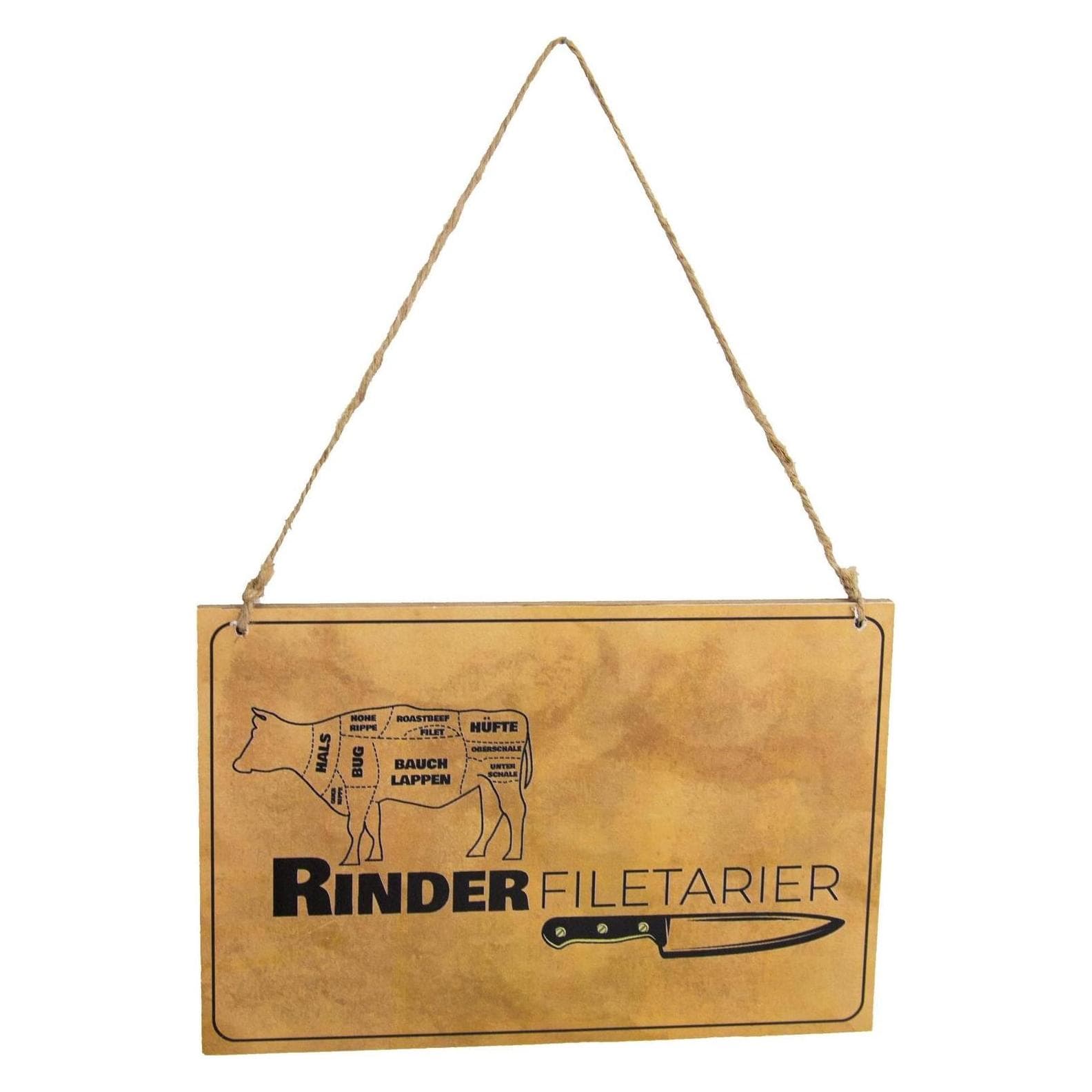 Riffelmacher, Wandschild, Schild Rinder Filetarier 18 x 12 cm, Holz