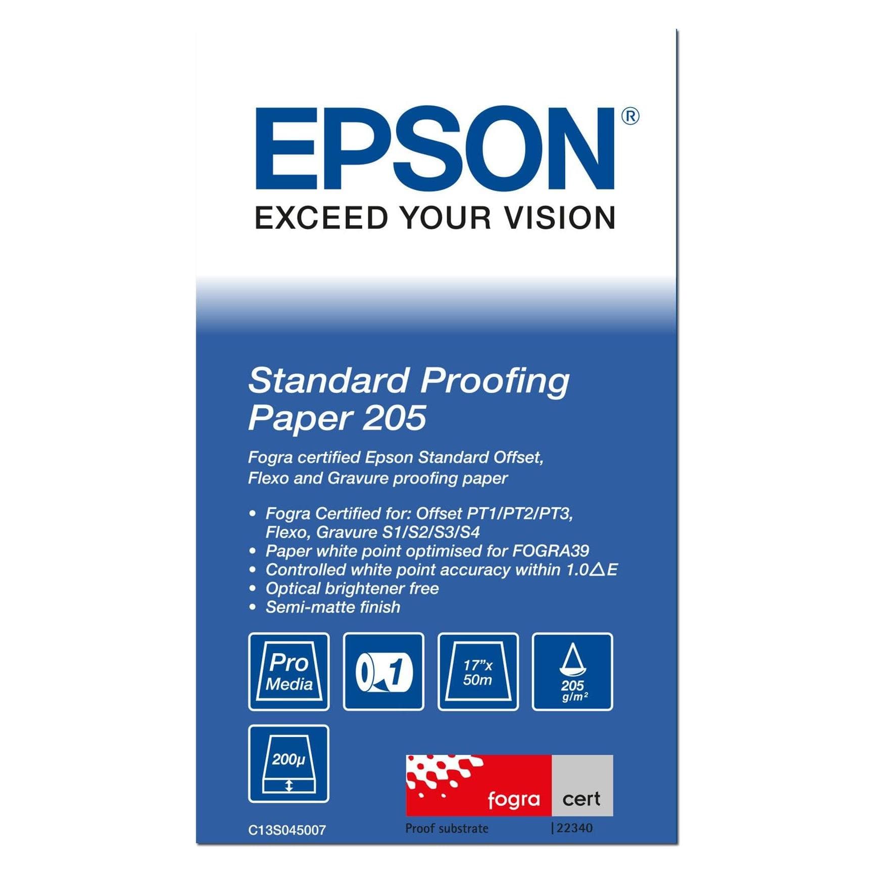 Epson, Plotterpapier, Standard Proofing Paper 43,2 cm x 50 m, 205 g S 045007 (205 g/m², 5000 cm, 43.20 cm)