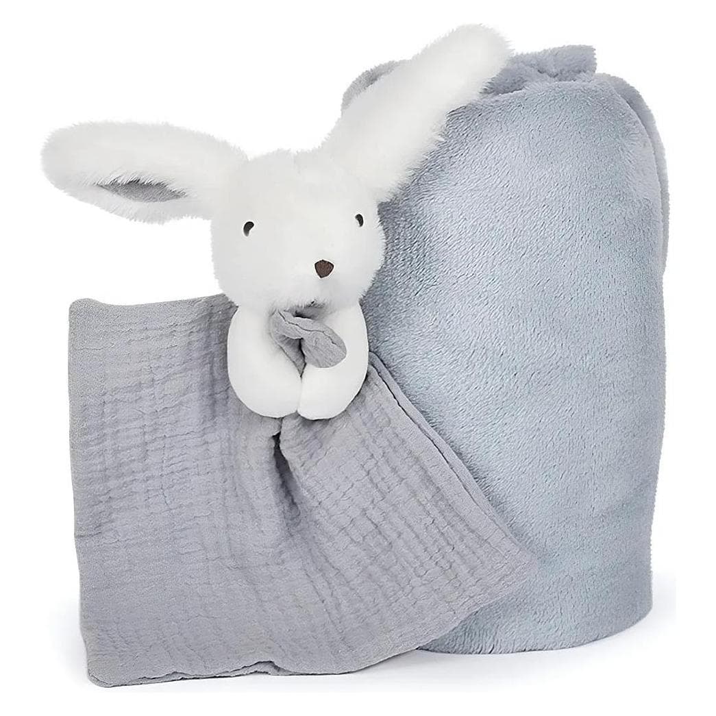Doudou et Compagnie, Schmusetuch, Happy Glossy Decke und Schmusetuch,blau/grau(MQ2)** (8 x 28 cm)