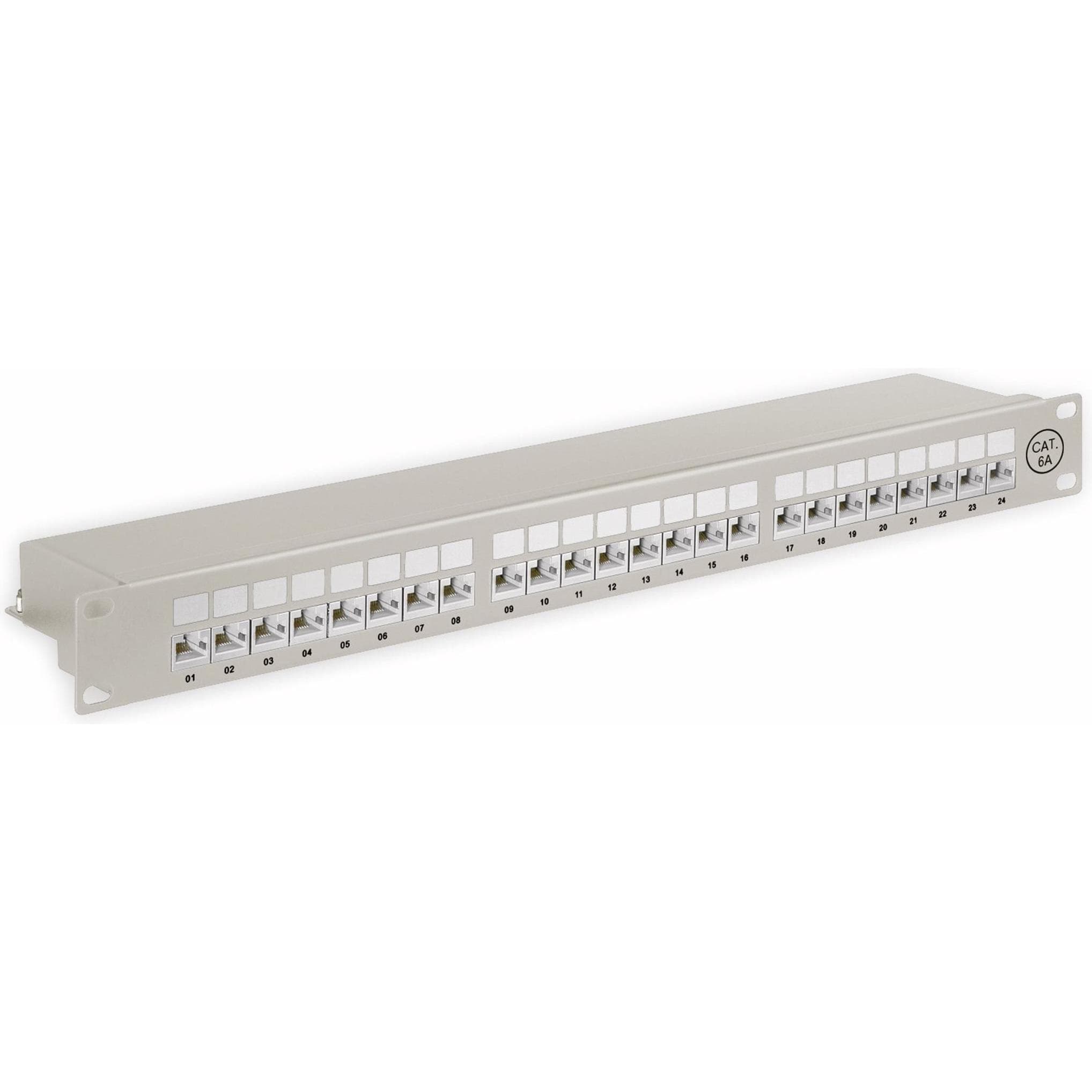 Goobay CAT 6a 48,30cm (19") Patch Panel, 24 Port, Grau (STP, CAT6a, 0.11 m), Netzwerkkabel