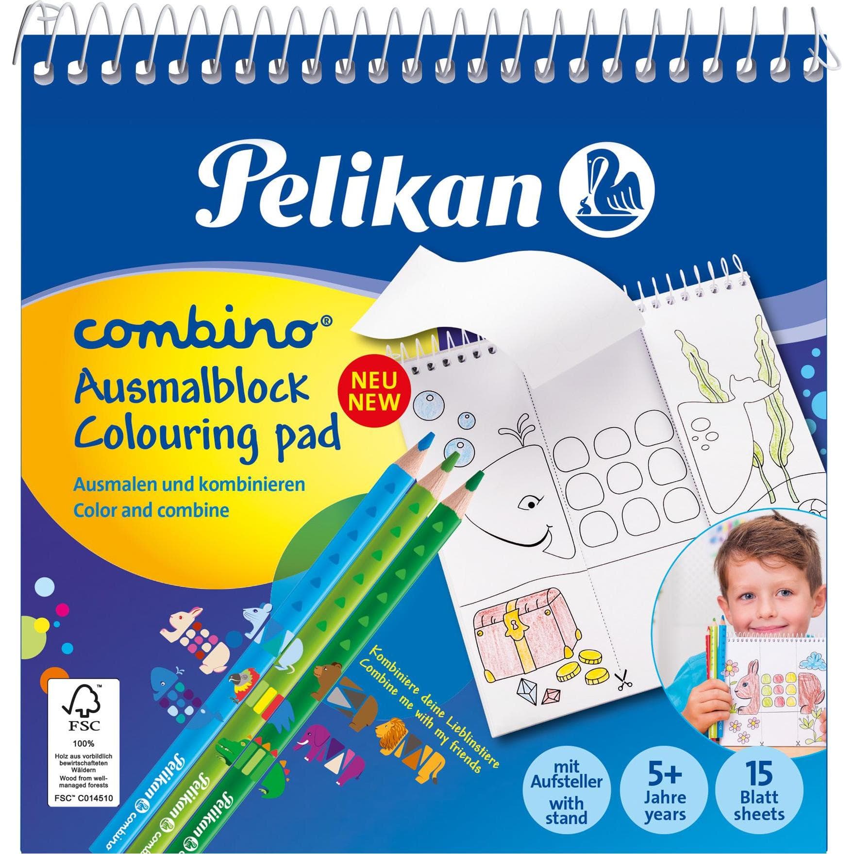 Pelikan, Heft + Block, Malblock Combinox15cm 811231 Blatt Tier-Motive (15 x 15 cm, Harter Einband)