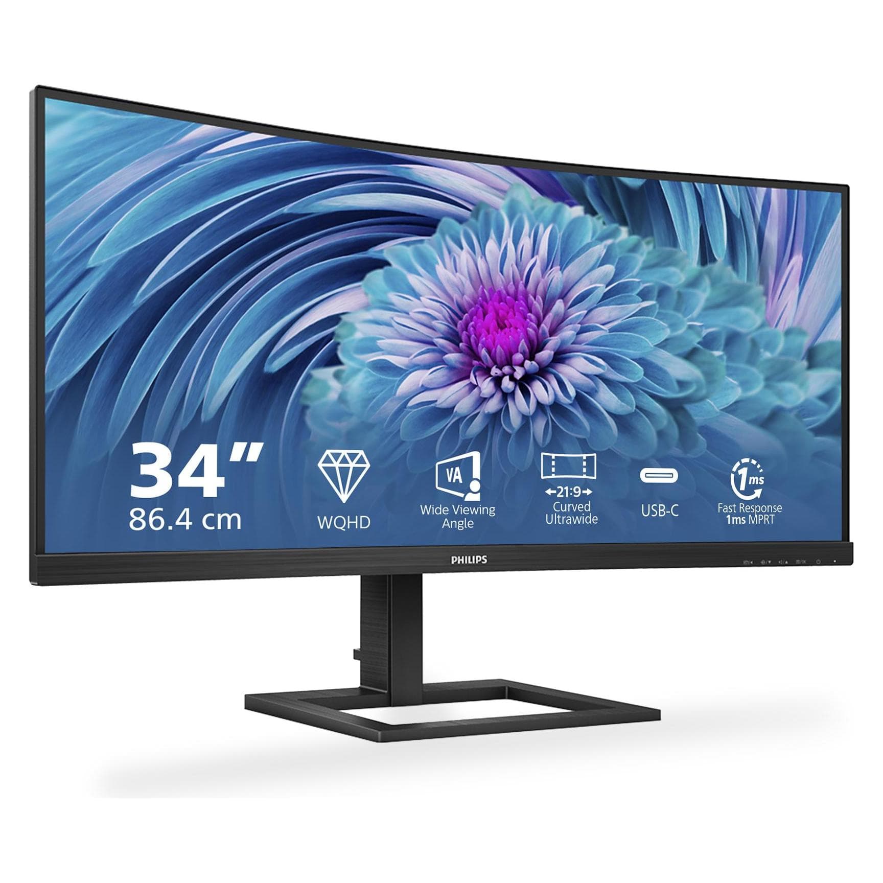 Philips 346E2CUAE/00 (3440 x 1440 Pixel, 34"), Monitor, Schwarz