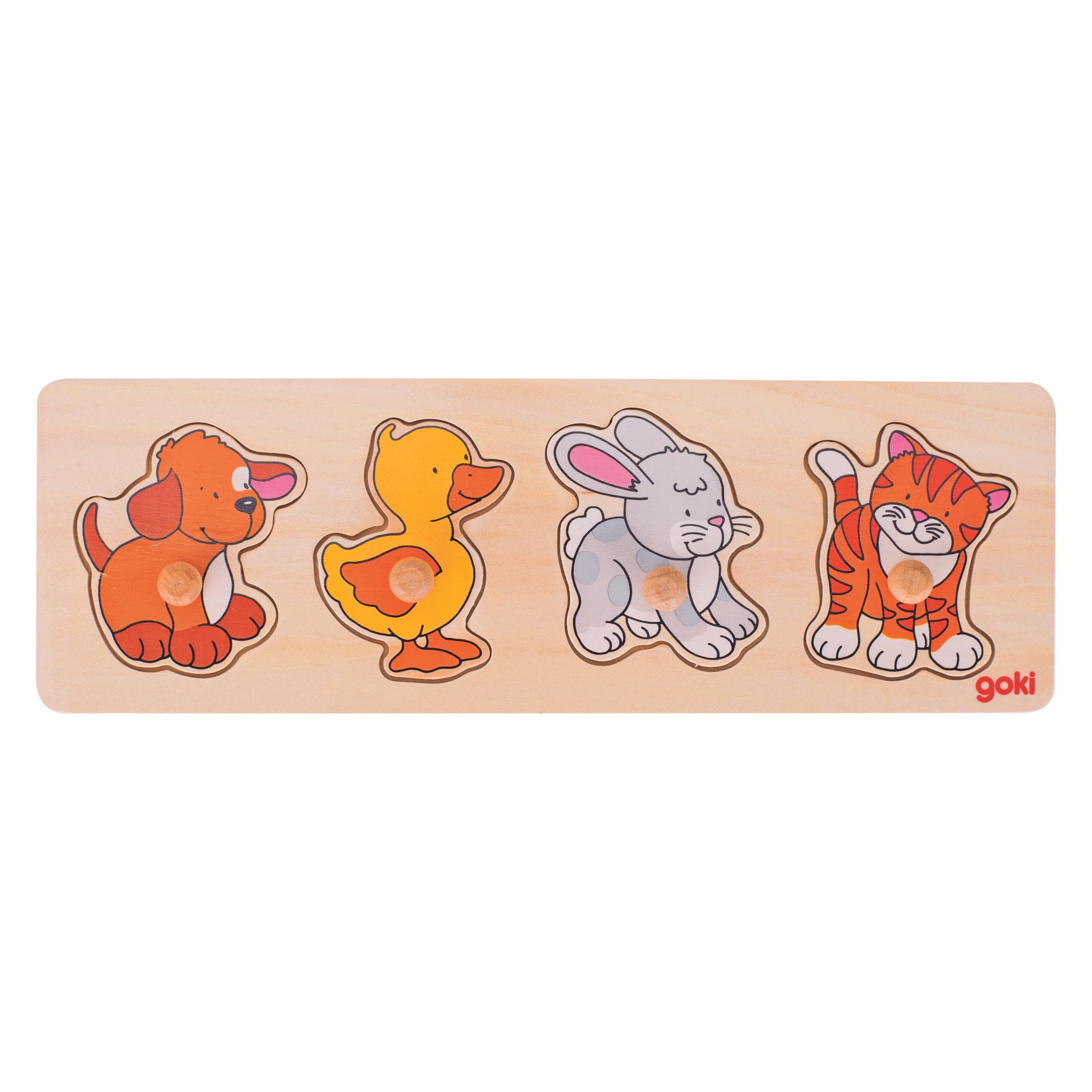 Goki Hölzerne Bubble Puzzle Hund Ente Kaninchen Katze (4 Teile)