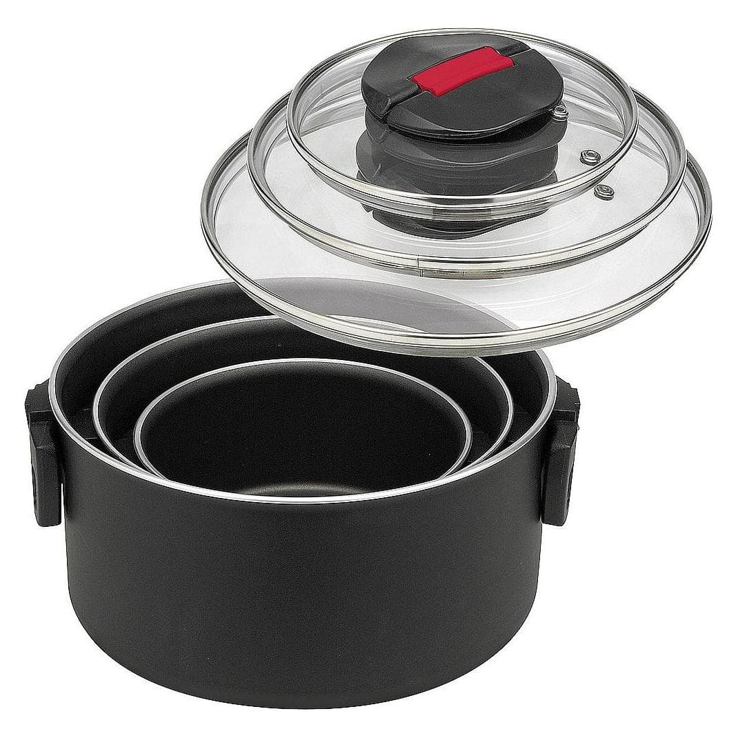Ballarini Click&Cook Kochtopfset 3-teilig mit Deckel, Pfanne + Kochtopf, Schwarz