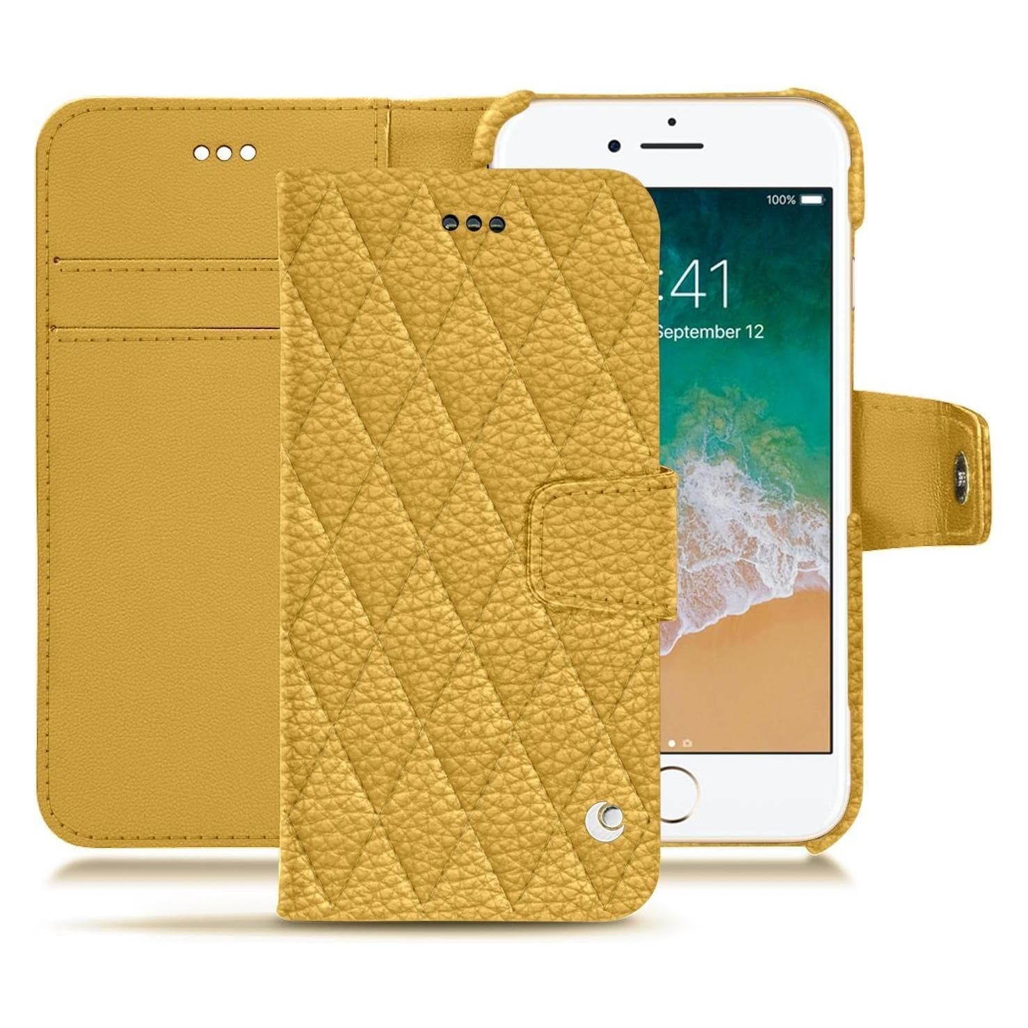 Noreve Lederschutzhülle Wallet (Apple iPhone 7), Smartphone Hülle, Gelb