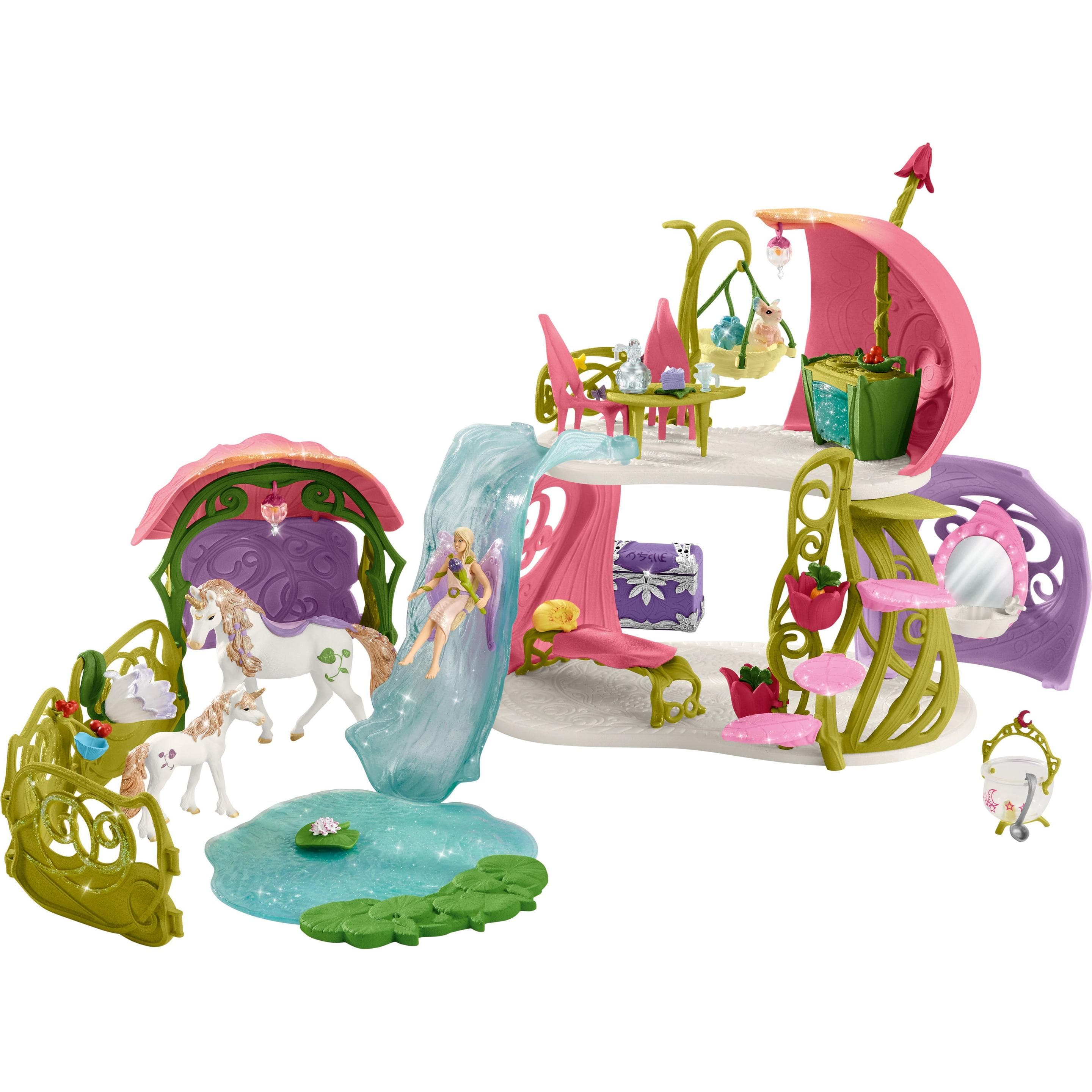 Schleich Glitzerndes Blütenhaus mit Einhörnern, See und Stall