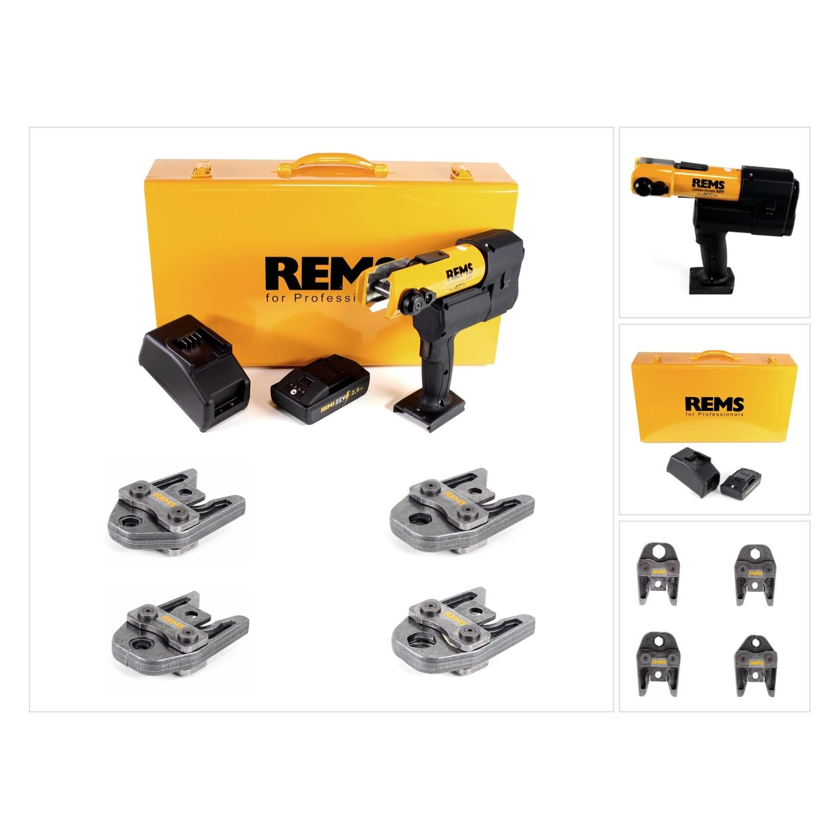 Rems, Presswerkzeug, Akku-Press 22V ACC + 1x Akku 2,5Ah + Schnellladegerät + Pressbacken Presszangen Standard M15,18