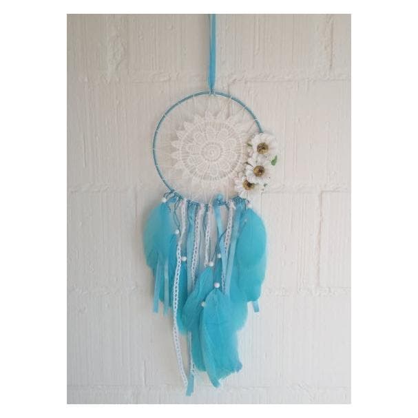 Cover-Discount, Wanddeko, Traumfänger Dreamcatcher indianisch Deko gehäckelt blau
