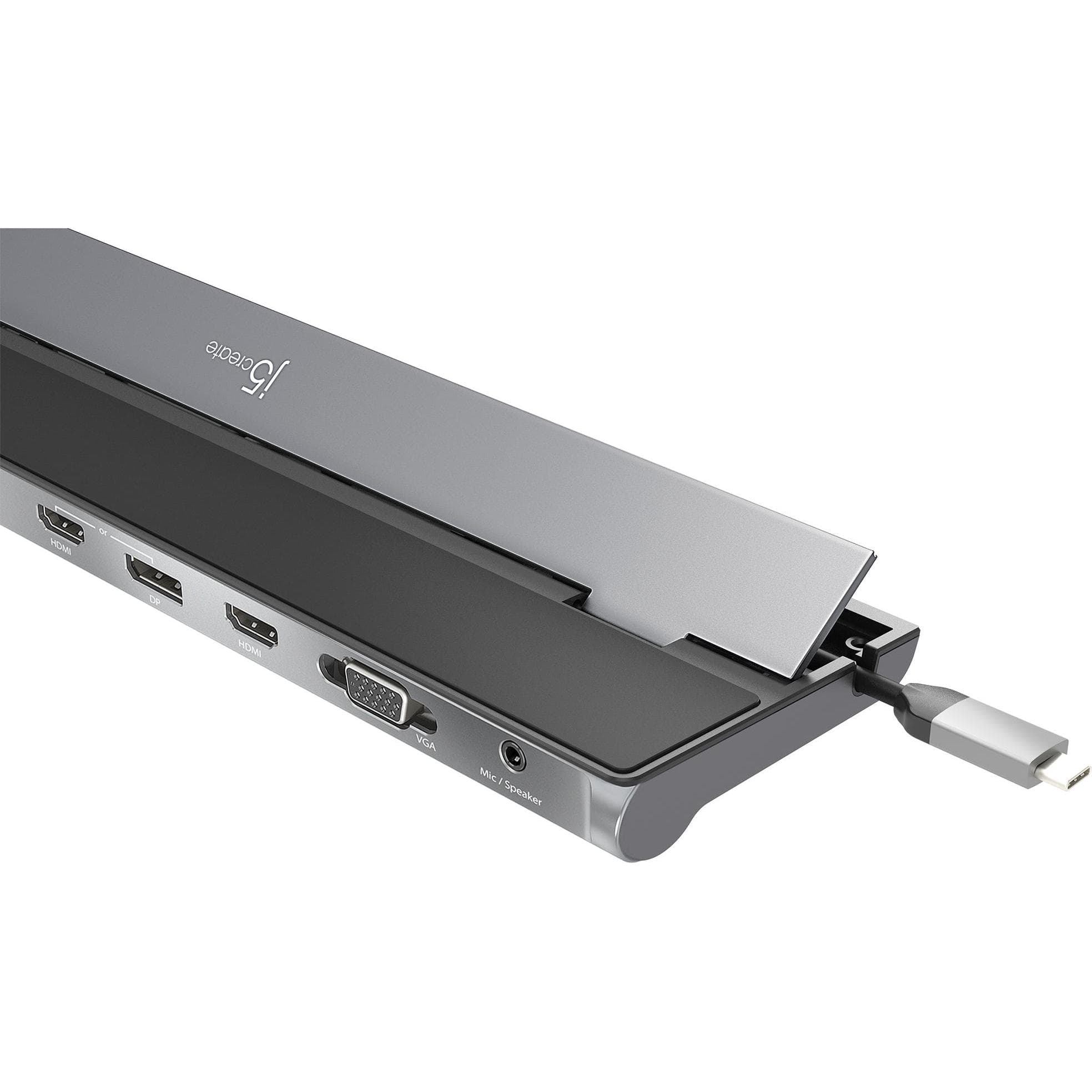 j5Create Triple Display Dock (USB-A, USB-C, 12 Ports), Dockingstation + USB Hub, Schwarz, Silber