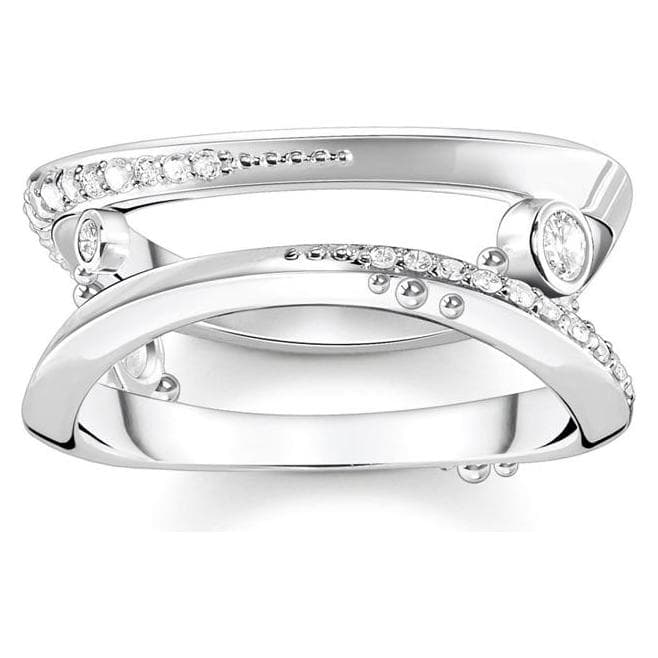 Thomas Sabo, Ring, Ring Welle mit Weissen Steinen, (54, 925 Silber)