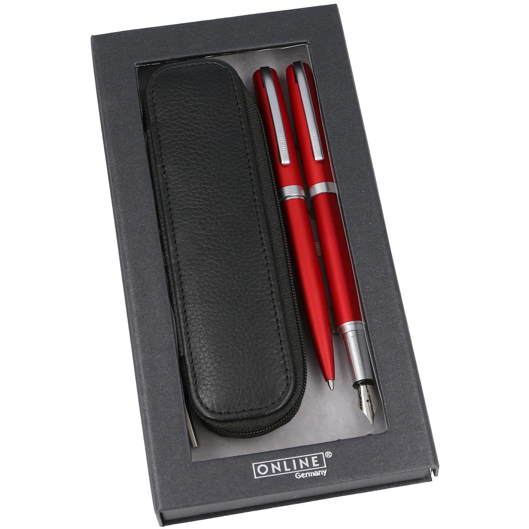 Online, Schreibstifte, Geschenkset Eleganza 34644 satin red, Lederetui (2x)