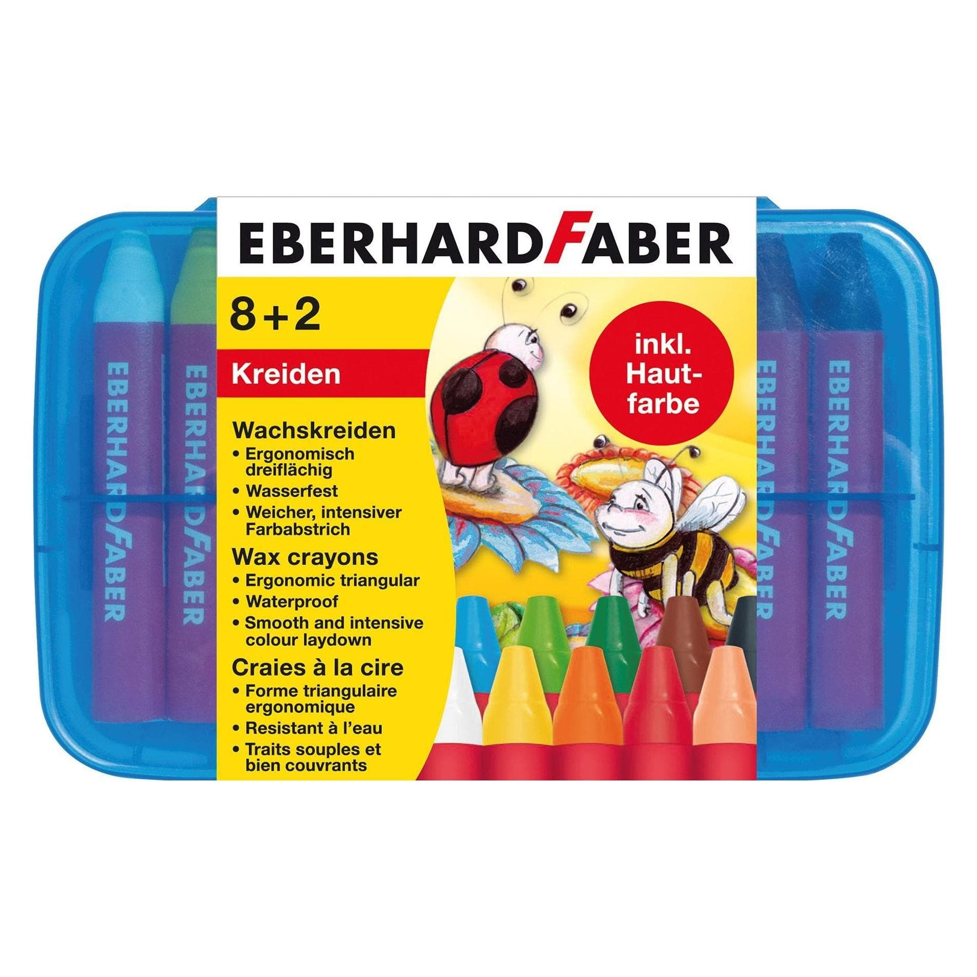 EberhardFaber, Malstifte, Wachsmalkreide Dreiflächig, 8+2 Plastikbox (10x)