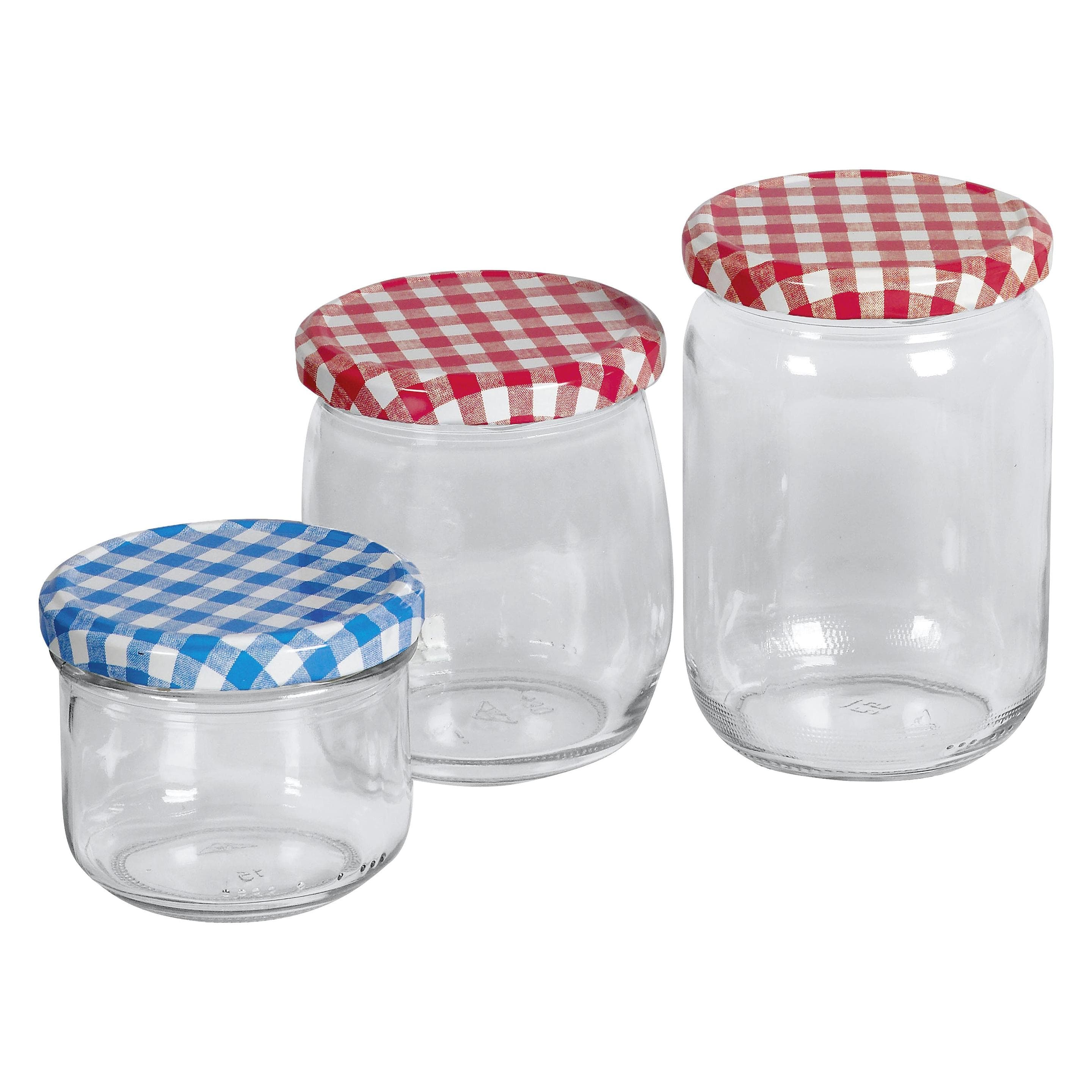 Emsy Schraubdeckelglas mit 82mm TO-Deckel kariert 540 ml 6er Pack, Einmachgläser, Rot