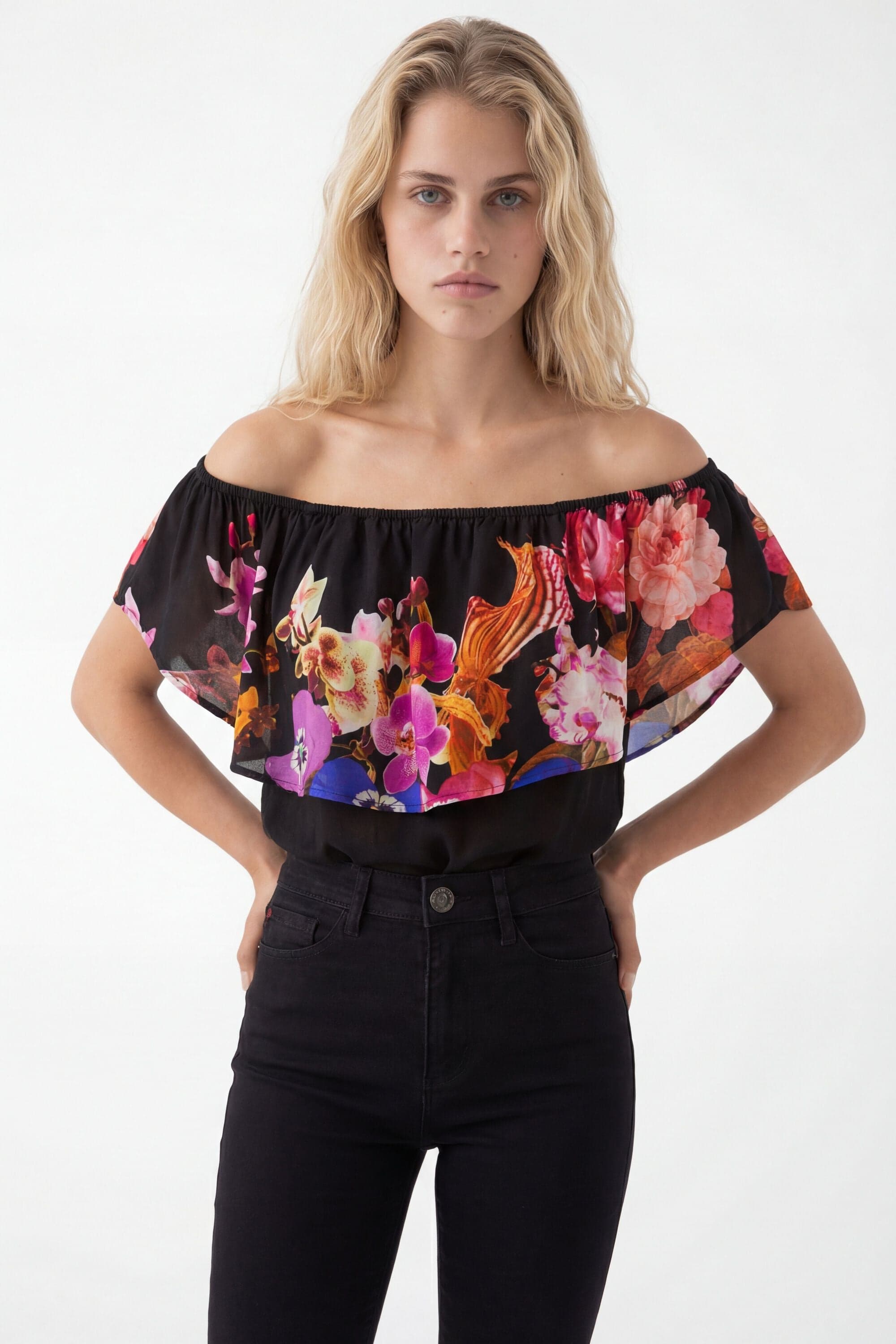 Desigual, Geblümter schwarzer Body M. Christian Lacroix, Schwarz, XL
