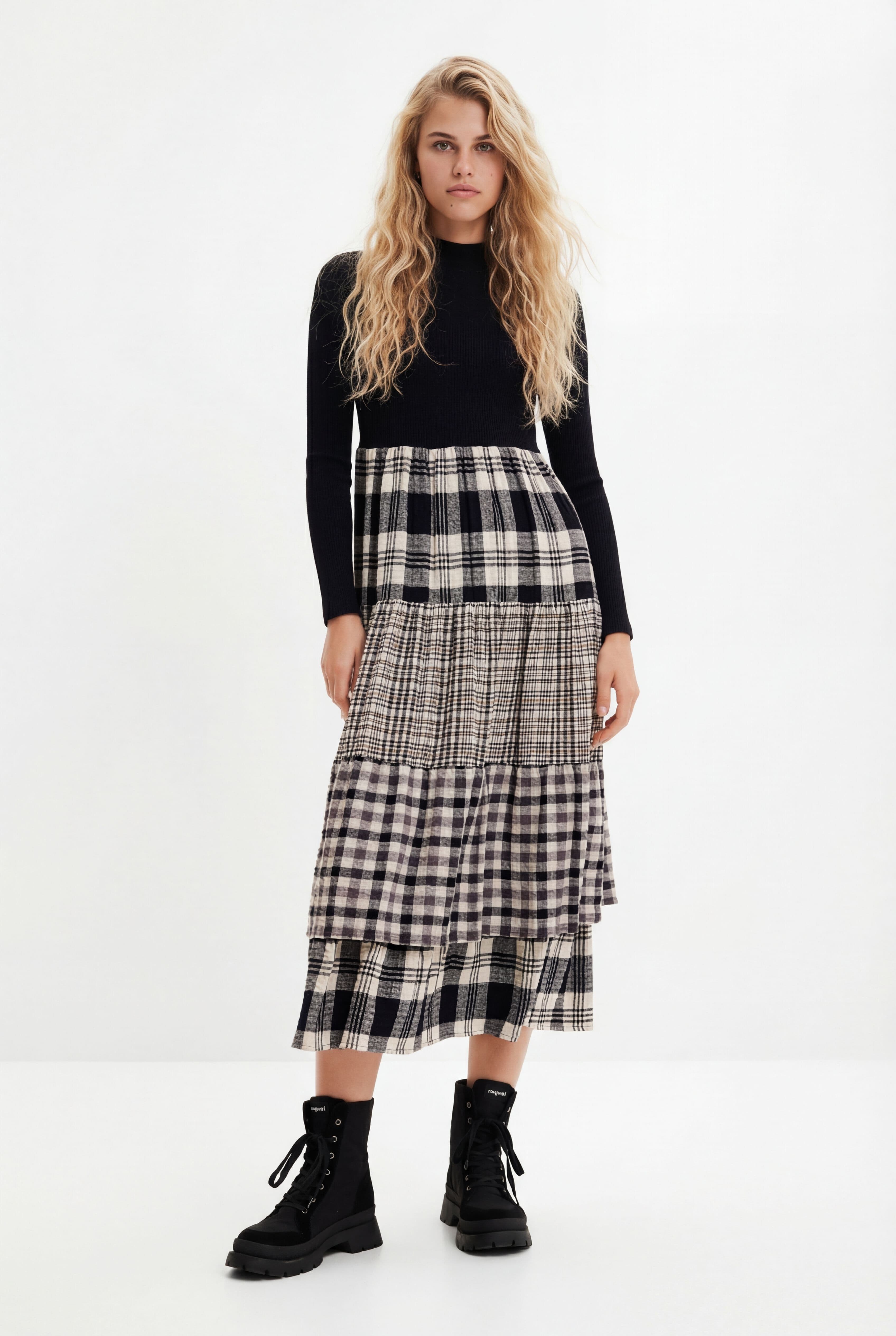 Desigual, Midikleid mit Schottenrock, Schwarz, L