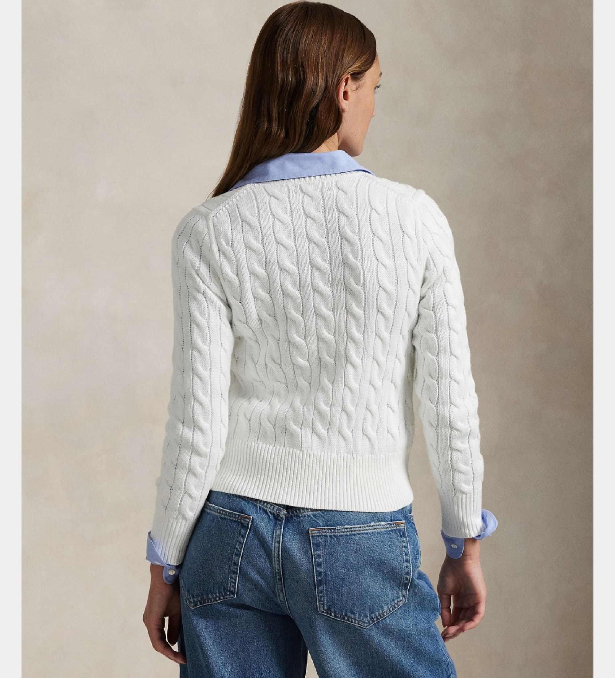 Polo Ralph Lauren für Damen. 211971868007 Strickjacke aus Baumwolle in weißem Ecru-Stoff (XL), Lässig