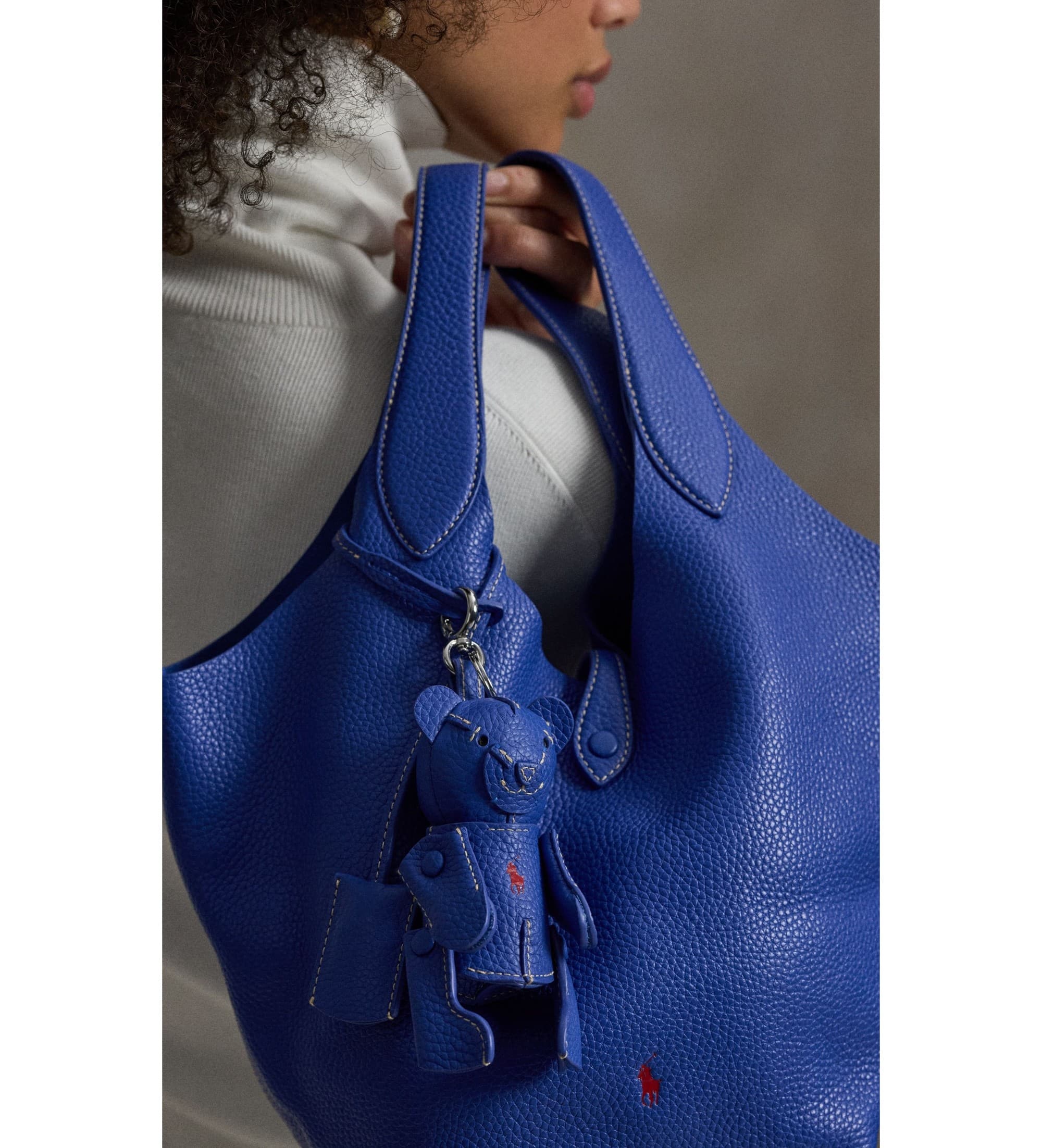 Polo Ralph Lauren für Damen. 427P13276009 Polo Bear Felltaschenanhänger blau (OSFA), Lässig, Leder