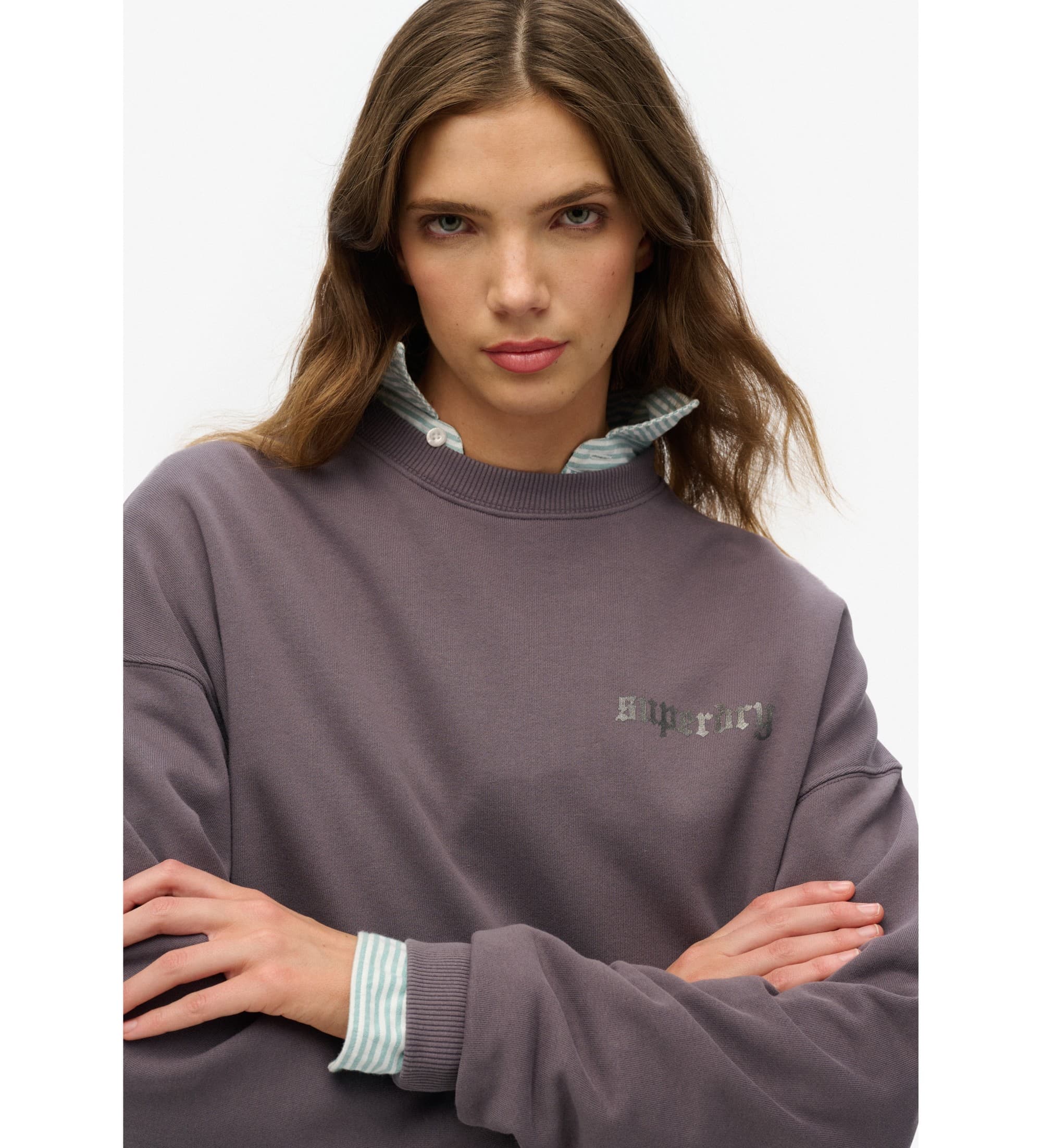 Superdry für Damen. W2012354A Old School Tattoo graues Sweatshirt (M), Lässig, Baumwolle