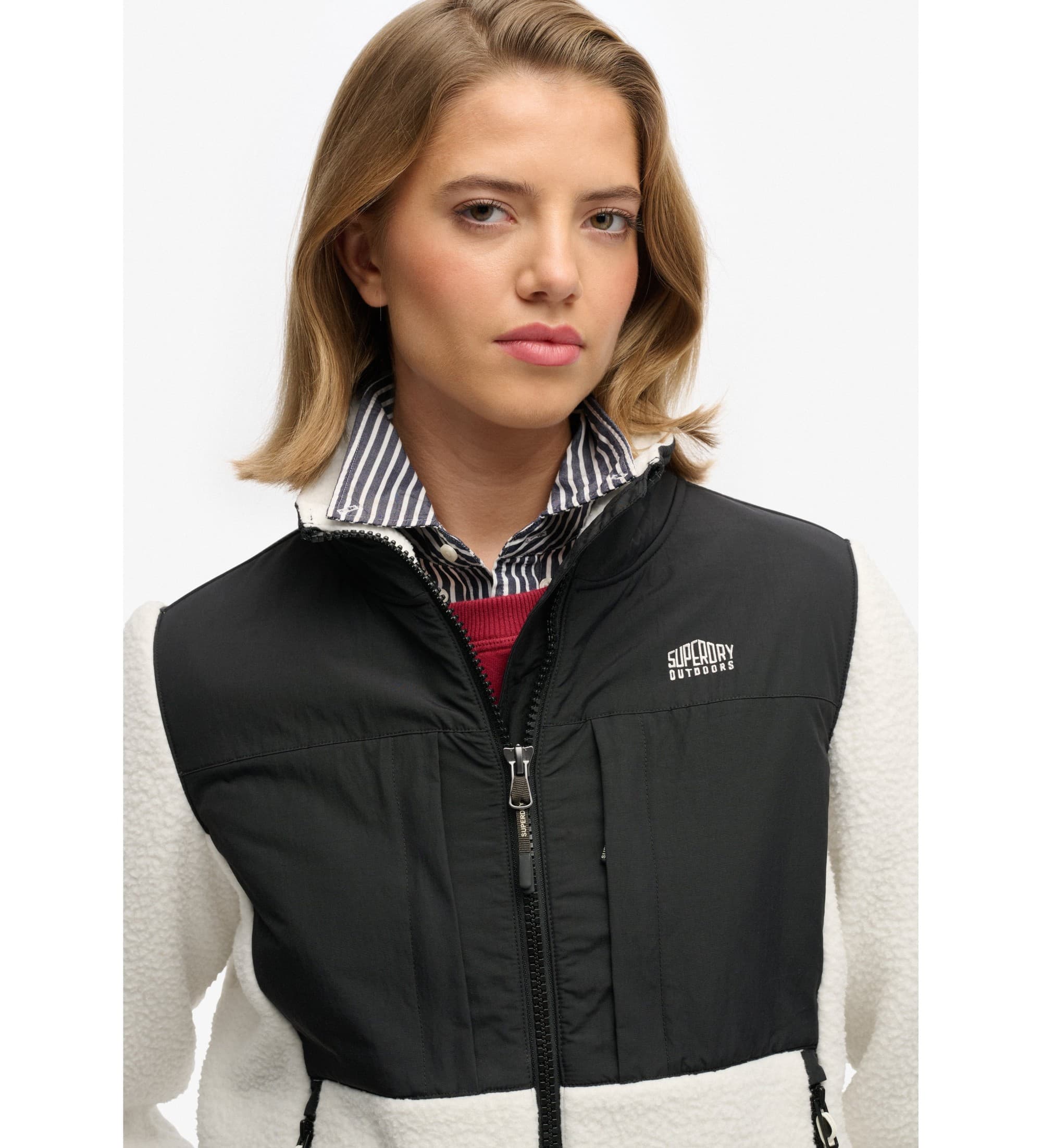 Superdry für Damen. W5012072A Fleece Hybrid Trekker Jacke weiß (M), Lässig, Recyceltes Polyester