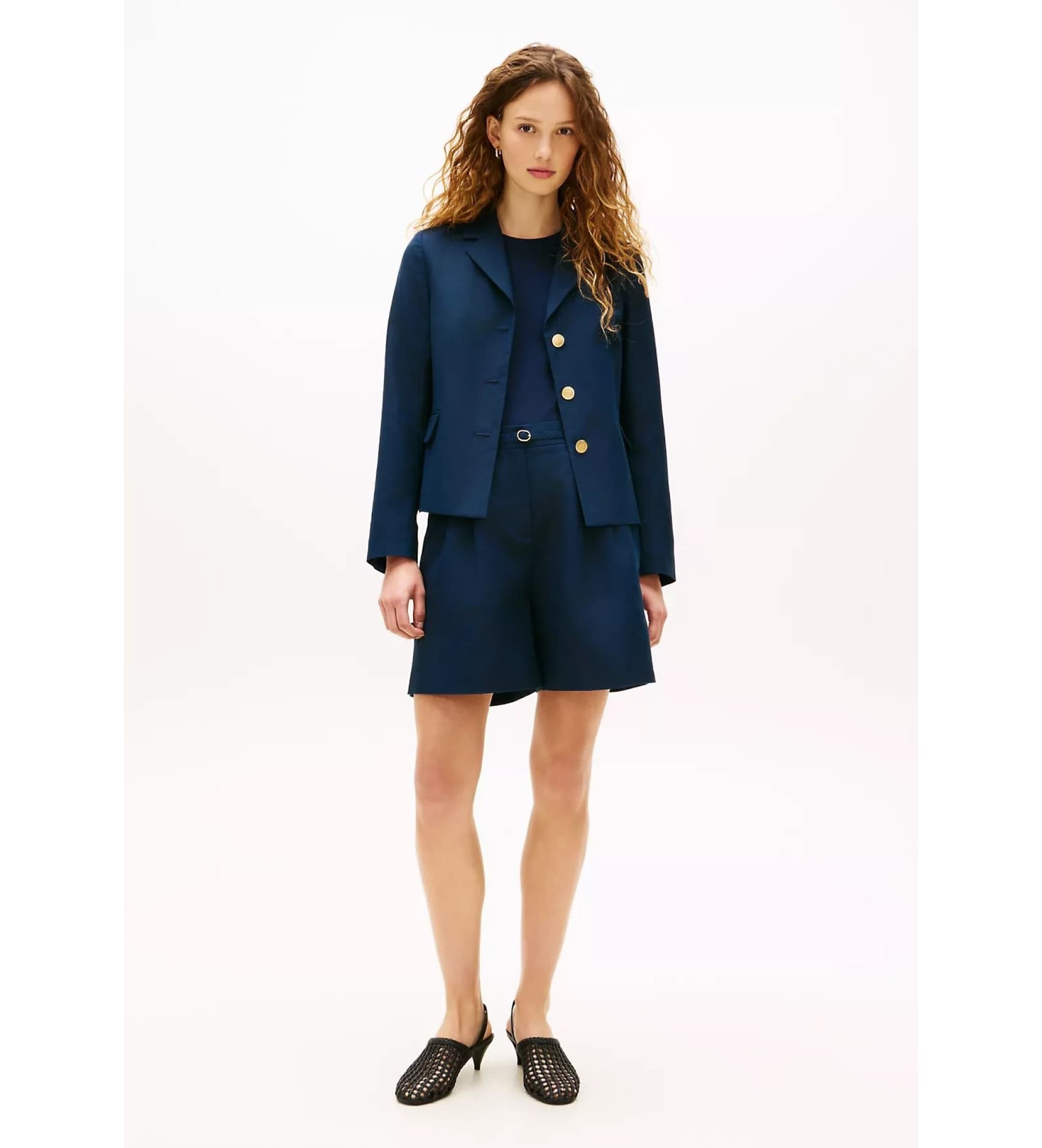 Tommy Hilfiger für Damen. WW0WW49335 Schmal geschnittener Blazer mit navygoldenen Knöpfen (34), Lässig, Polyester, Marine