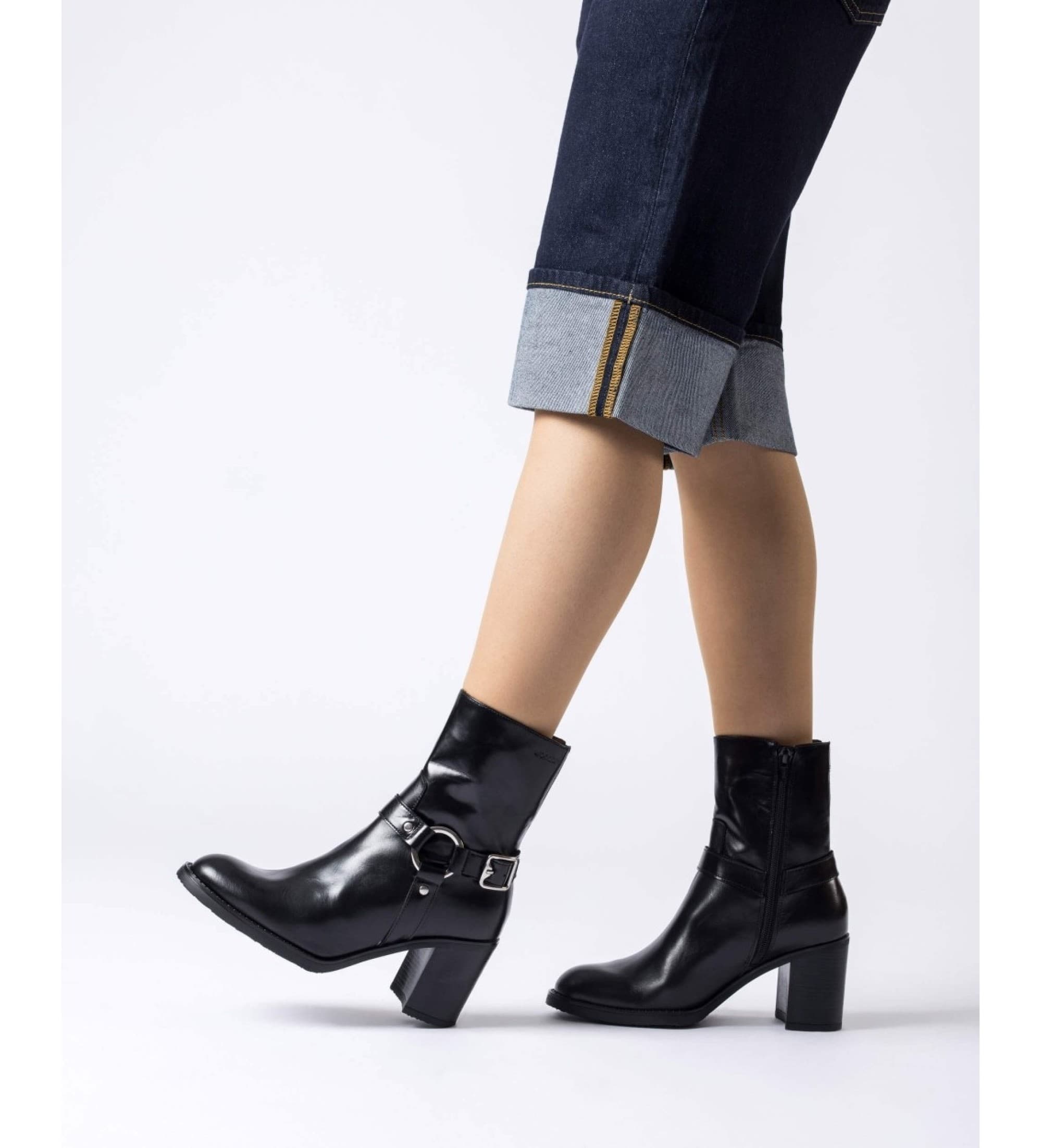 Wonders für Damen. I-9204_2763_5792 Leder-Stiefeletten Niete 04 Schwarz (38), 5 bis 8 cm, Reißverschluss, Lässig
