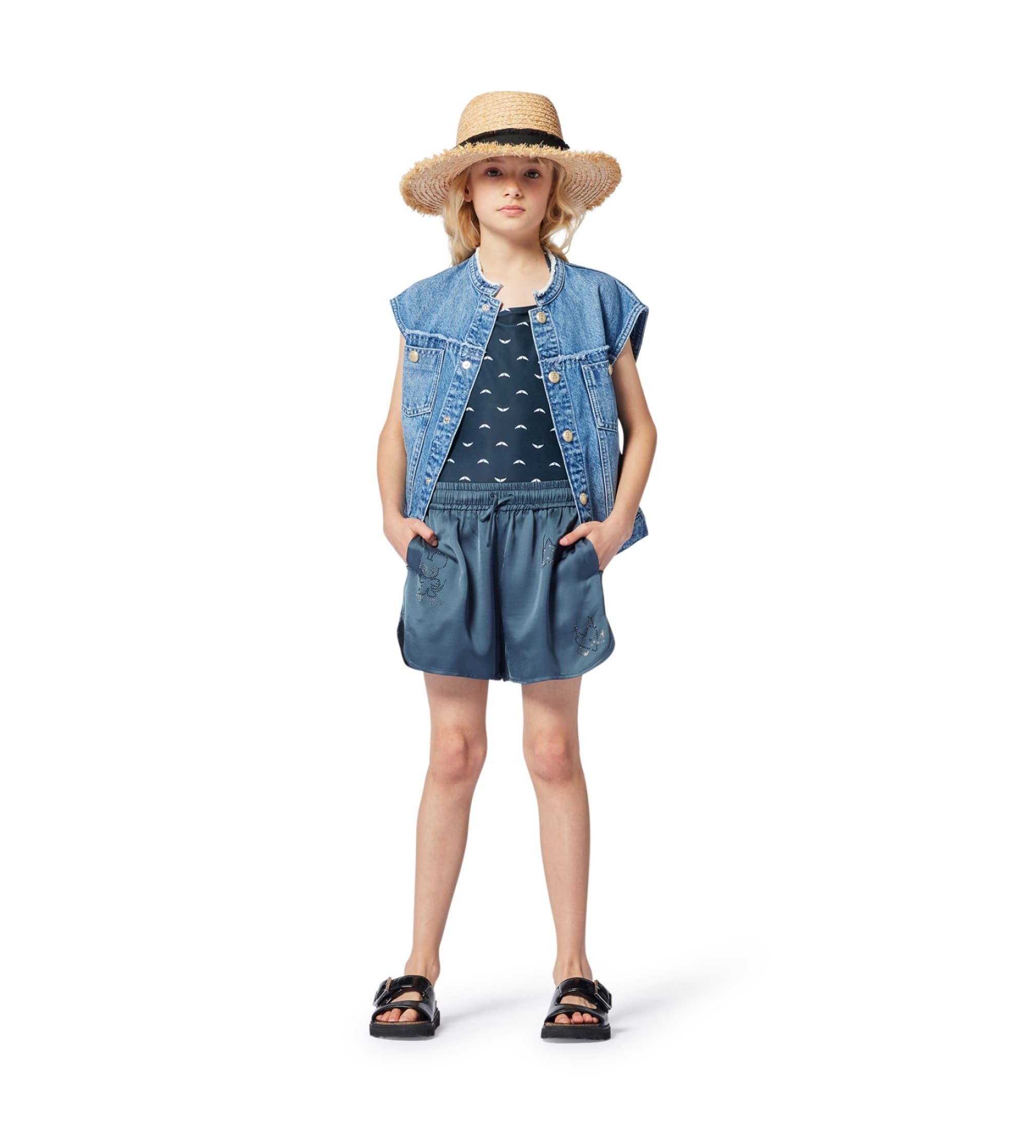 Zadig & Voltaire für Mädchen. X60362 Badeanzug mit schwarzem Logodruck (6Y= 114/119cm), Strandbekleidung, Polyamid, Nachhaltig, Kinderbeklei