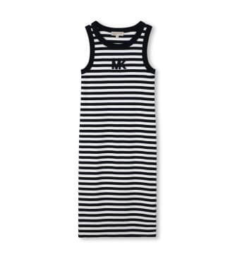 Michael Kors für Mädchen. R30640 Langes Kleid mit marineblauen Streifen (8Y= 126cm), Lässig, Baumwolle, Ärmellos / Hosenträger, Kinderbeklei