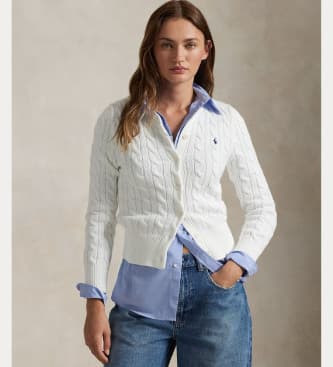 Polo Ralph Lauren für Damen. 211971868007 Strickjacke aus Baumwolle in weißem Ecru-Stoff (XL), Lässig