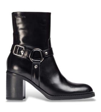 Wonders für Damen. I-9204_2763_5792 Leder-Stiefeletten Niete 04 Schwarz (38), 5 bis 8 cm, Reißverschluss, Lässig