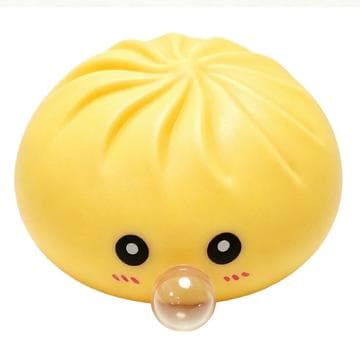 Dumpling-Squishy-Antistressspielzeug, das Blasen macht, mit Dampfkorb - Gelb