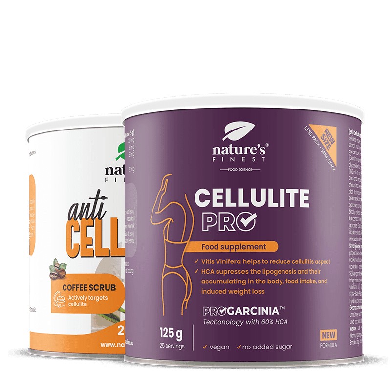 Nature's Finest Double Cellulite Attack | 2‑Stufen‑Routine für das Erscheinungsbild von Cellulite | Garcinia + Rotweinextrakt + Kaffeescrub für