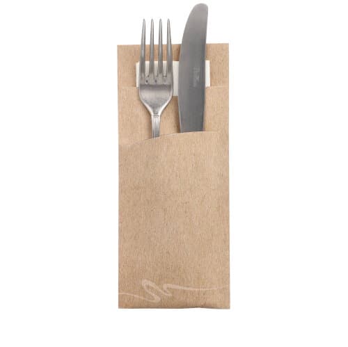 520 x Bestecktaschen 20 cm x 8,5 cm natur inkl. weißer Serviette