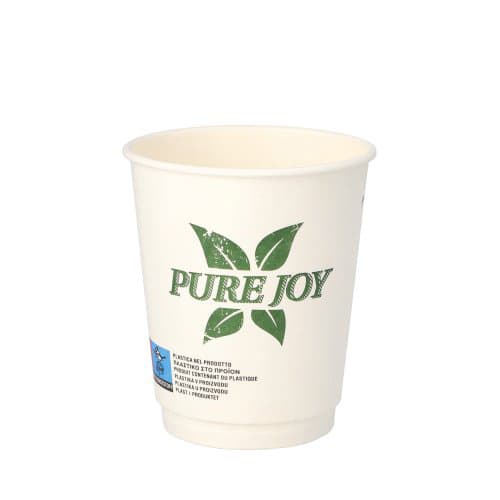 20 x Trinkbecher, Pappe 0,2 l Ø 8 cm · 9 cm weiss "Pure Joy" doppelwandig